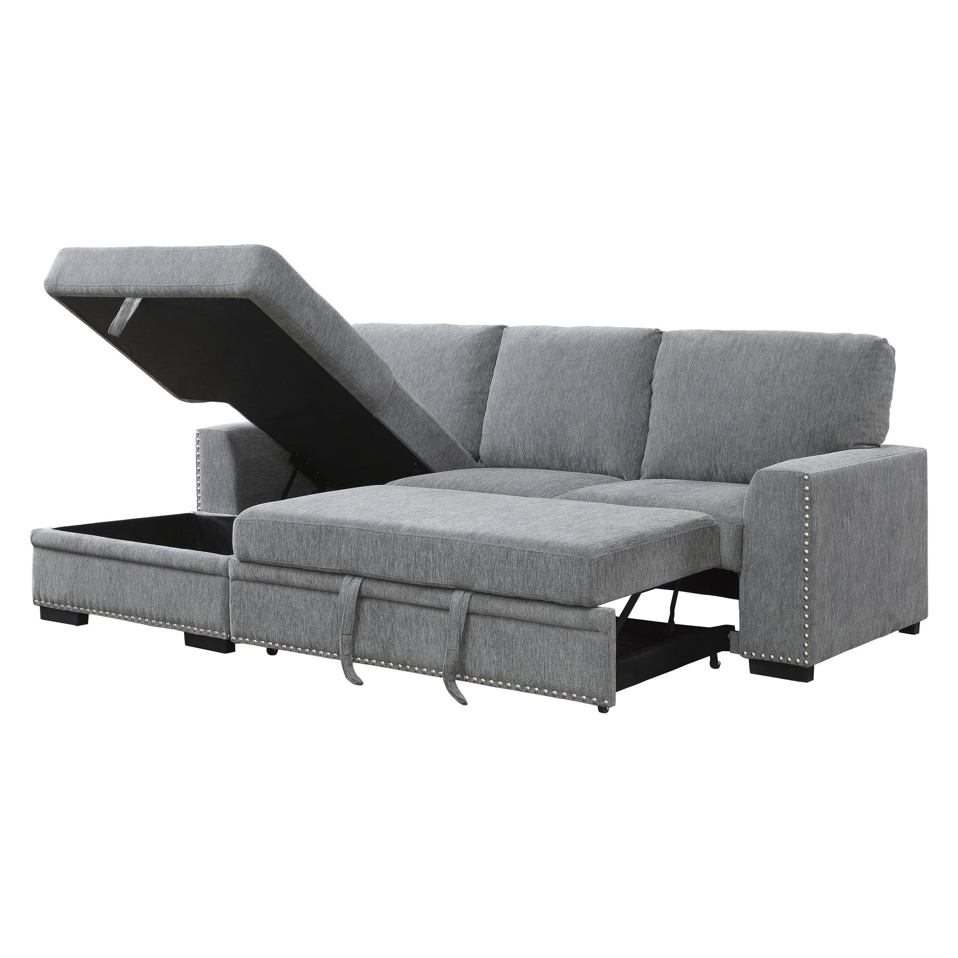 Morelia Gray LAF Storage Sleeper Sofa Chaise - 9468DG*2LC2R - Luna Furniture - Dallas Store
