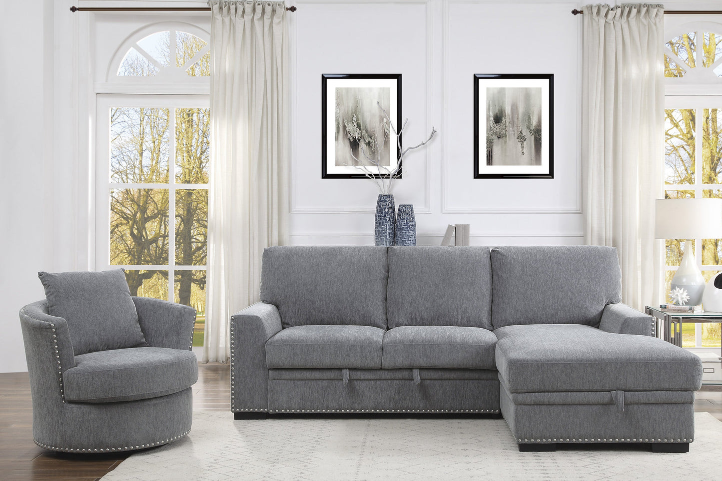 Morelia Gray RAF Storage Sleeper Sofa Chaise - 9468DG*2RC2L - Luna Furniture - Dallas Store