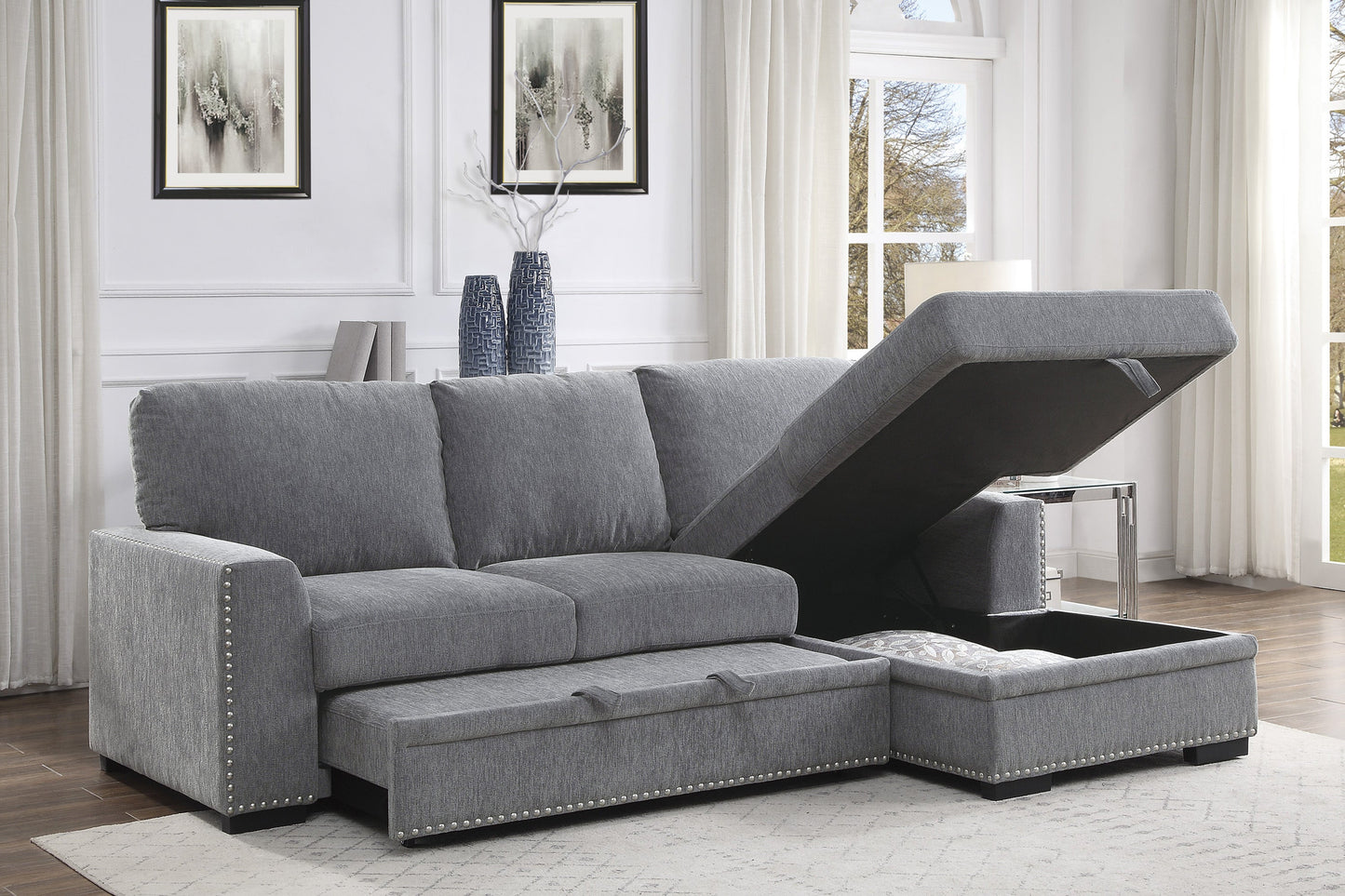 Morelia Gray RAF Storage Sleeper Sofa Chaise - 9468DG*2RC2L - Luna Furniture - Dallas Store
