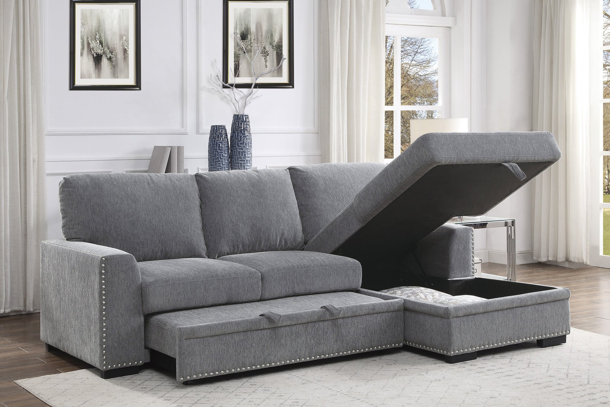 Morelia Gray RAF Storage Sleeper Sofa Chaise - 9468DG*2RC2L - Luna Furniture - Dallas Store