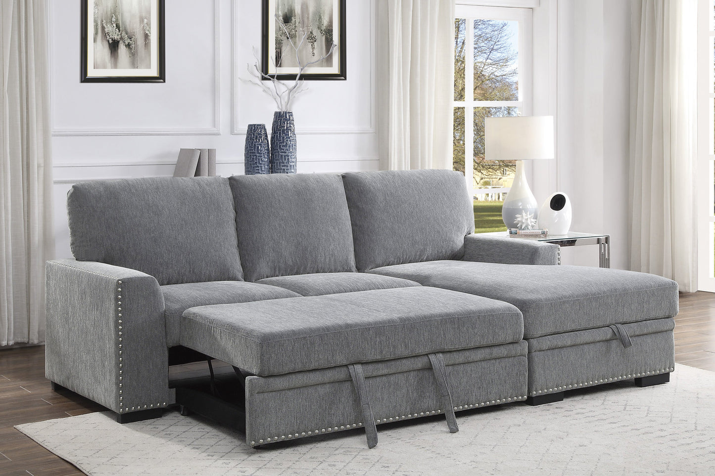 Morelia Gray RAF Storage Sleeper Sofa Chaise - 9468DG*2RC2L - Luna Furniture - Dallas Store
