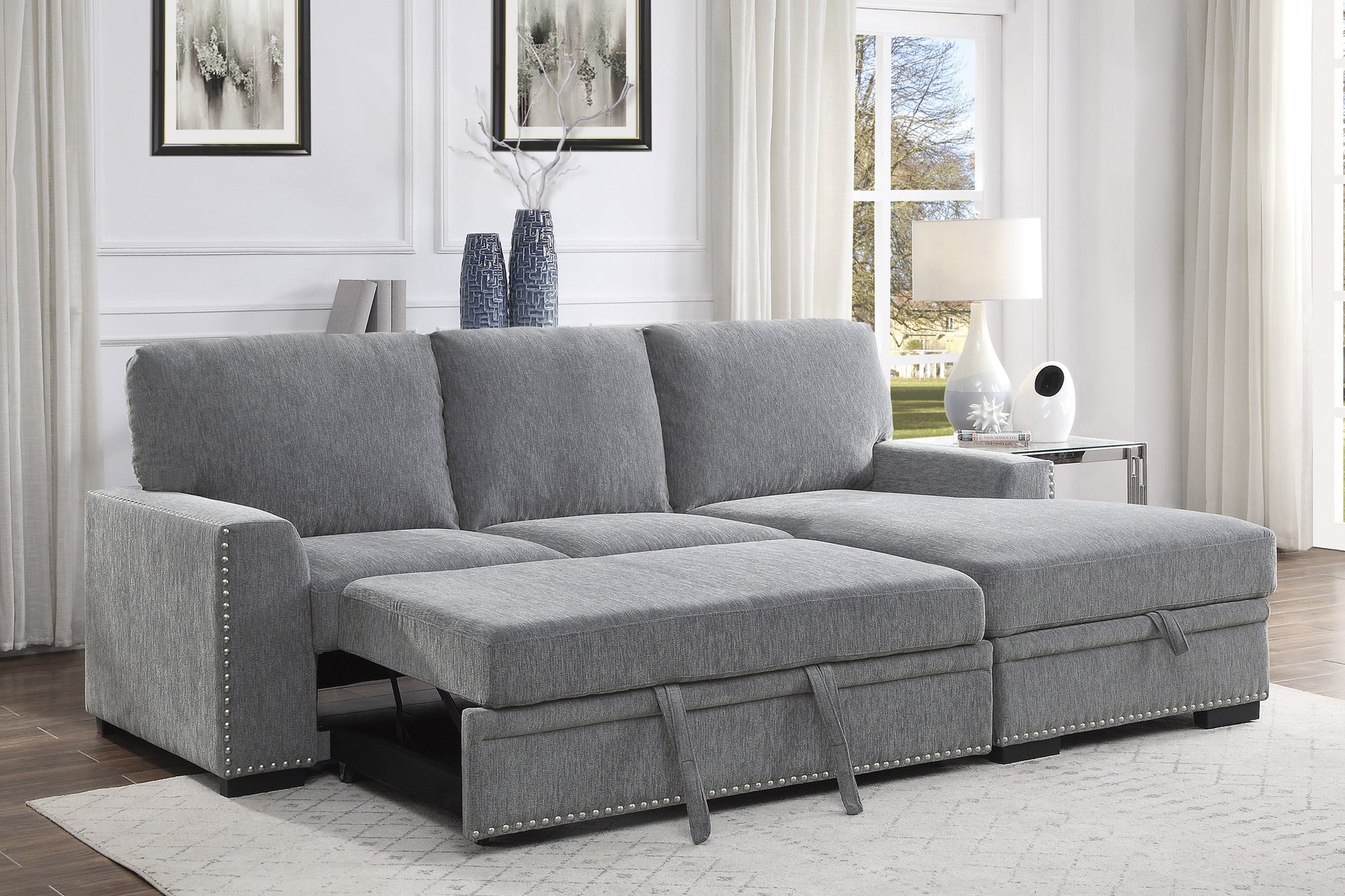 Morelia Gray RAF Storage Sleeper Sofa Chaise - 9468DG*2RC2L - Luna Furniture - Dallas Store