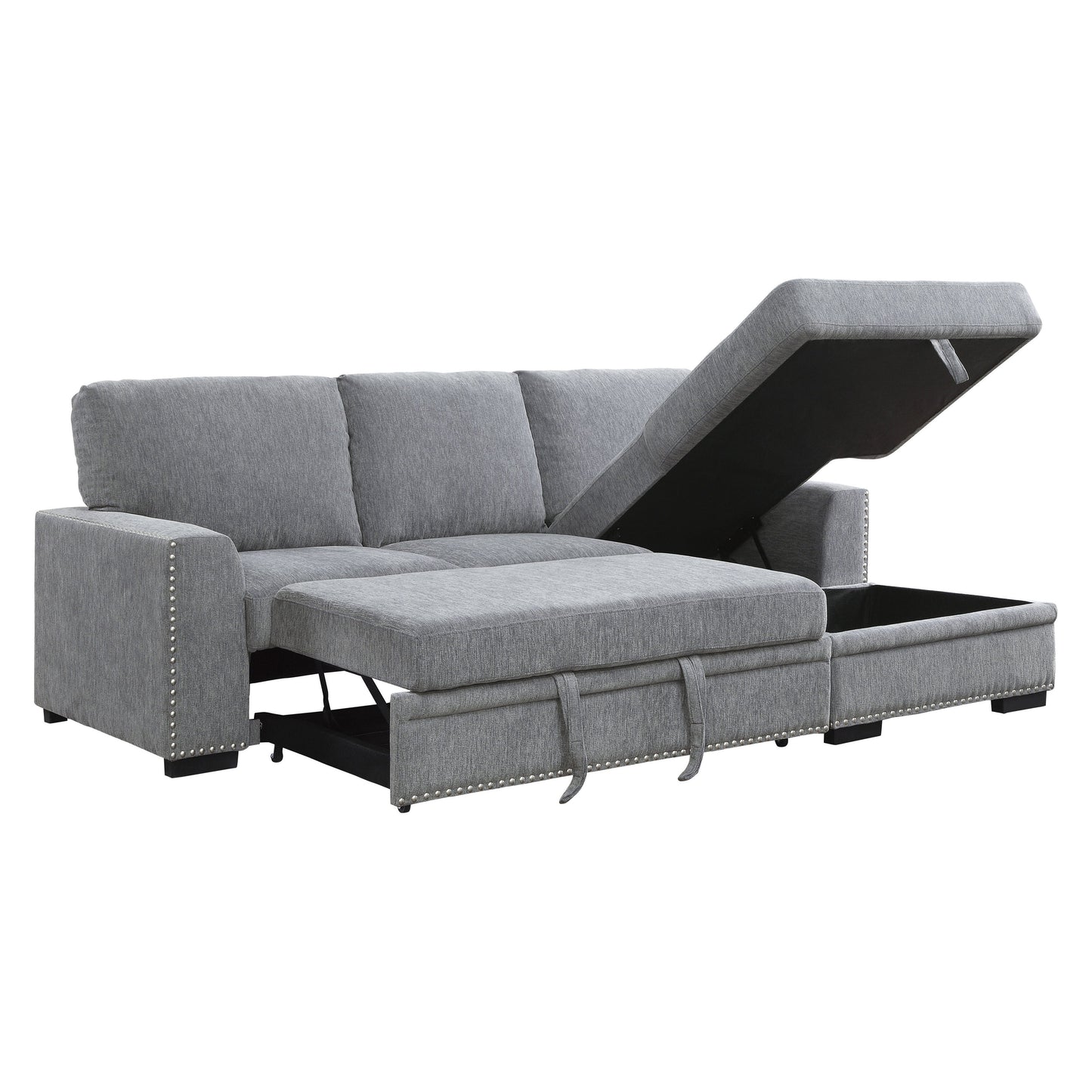 Morelia Gray RAF Storage Sleeper Sofa Chaise - 9468DG*2RC2L - Luna Furniture - Dallas Store