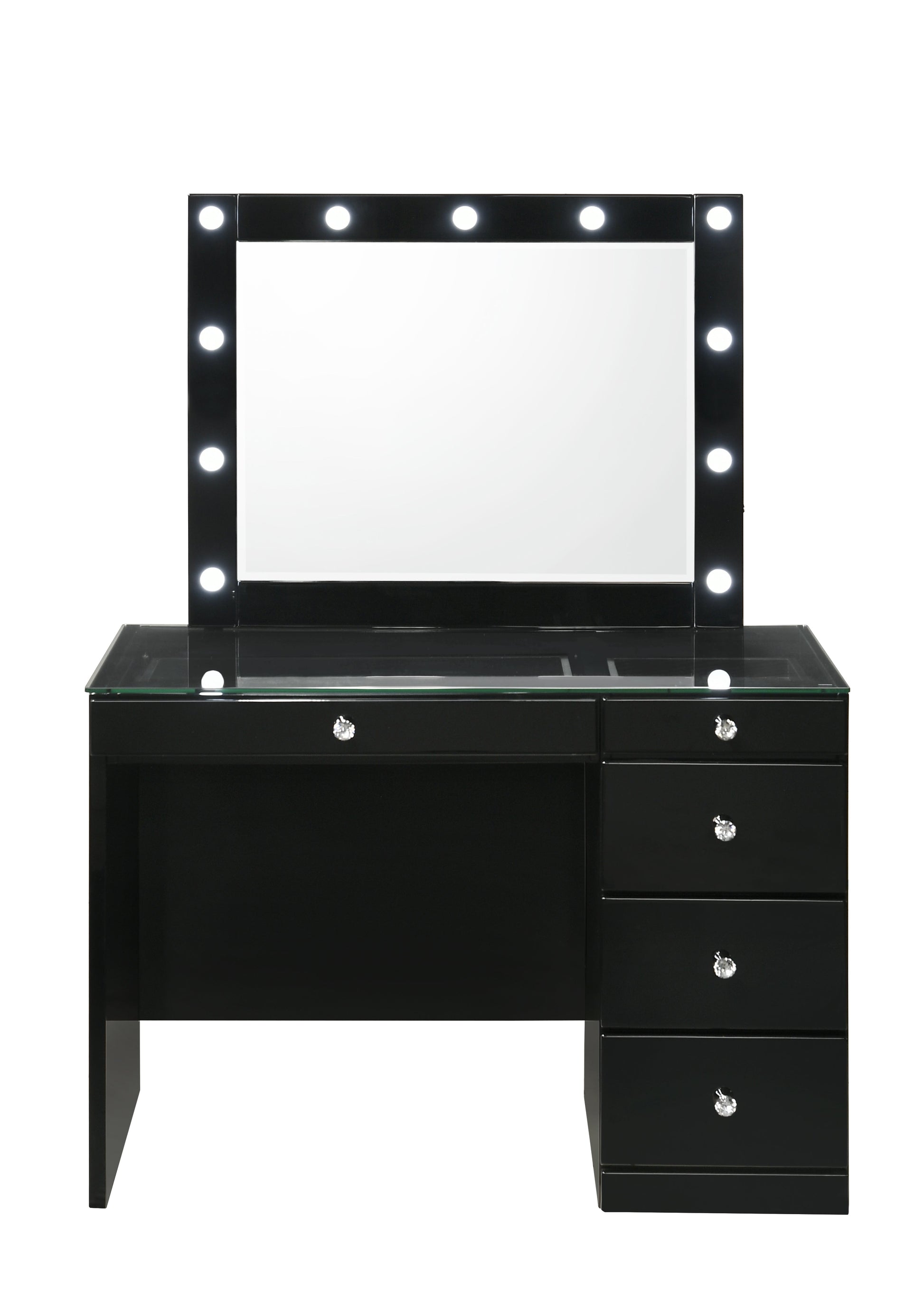 Morgan Black Makeup Vanity Set with Lighted Mirror - SET | B4851BK-91-BASE | B4851BK-91-TOP | B4850BK-91-11 | B4851BK-93 - Luna Furniture - Dallas Store