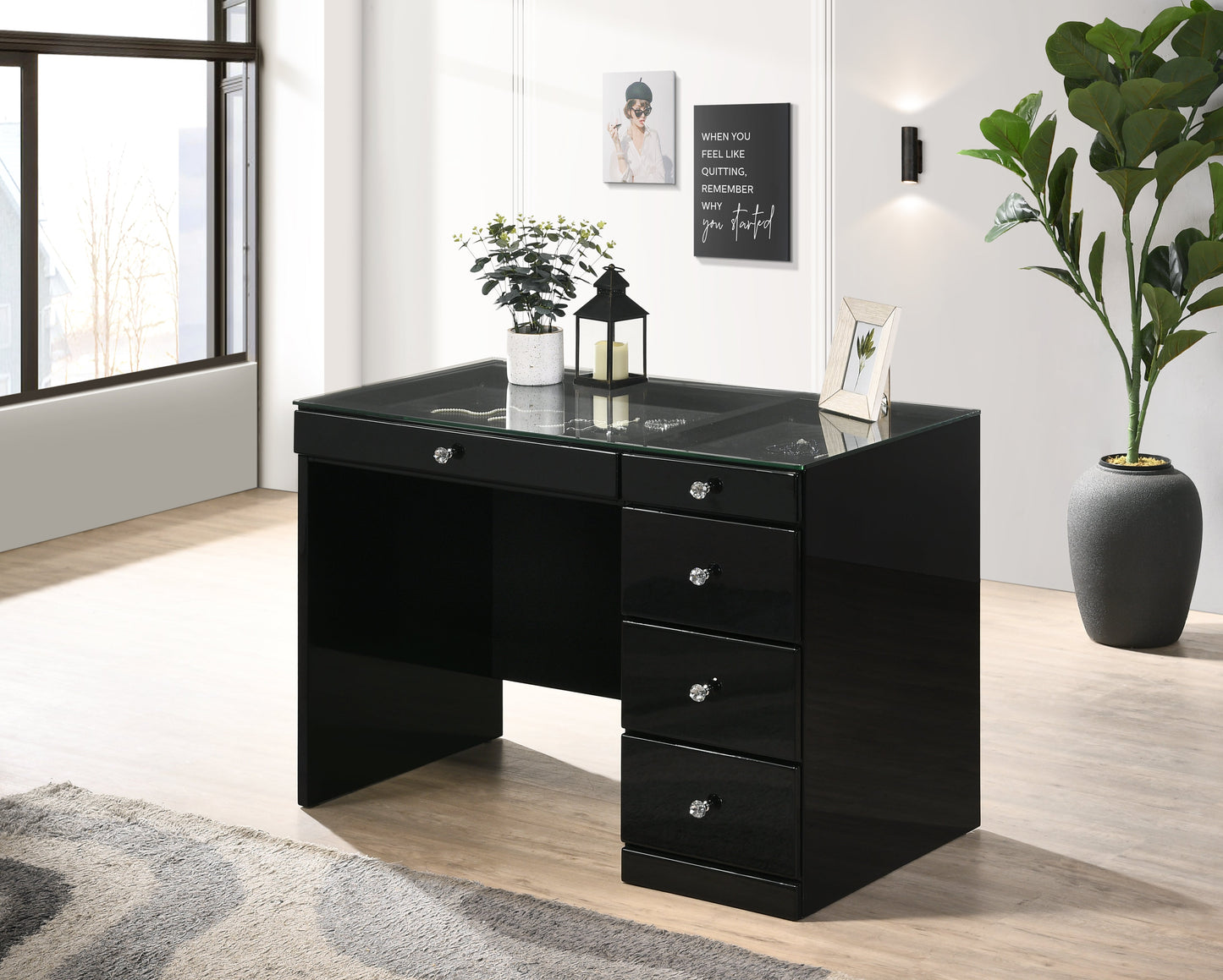 Morgan Black Makeup Vanity Set with Lighted Mirror - SET | B4851BK-91-BASE | B4851BK-91-TOP | B4850BK-91-11 | B4851BK-93 - Luna Furniture - Dallas Store