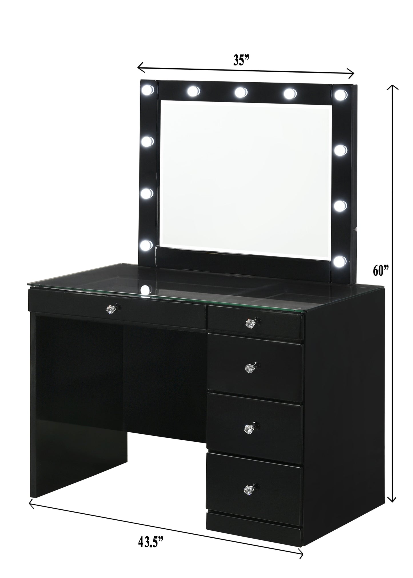 Morgan Black Makeup Vanity Set with Lighted Mirror - SET | B4851BK-91-BASE | B4851BK-91-TOP | B4850BK-91-11 | B4851BK-93 - Luna Furniture - Dallas Store