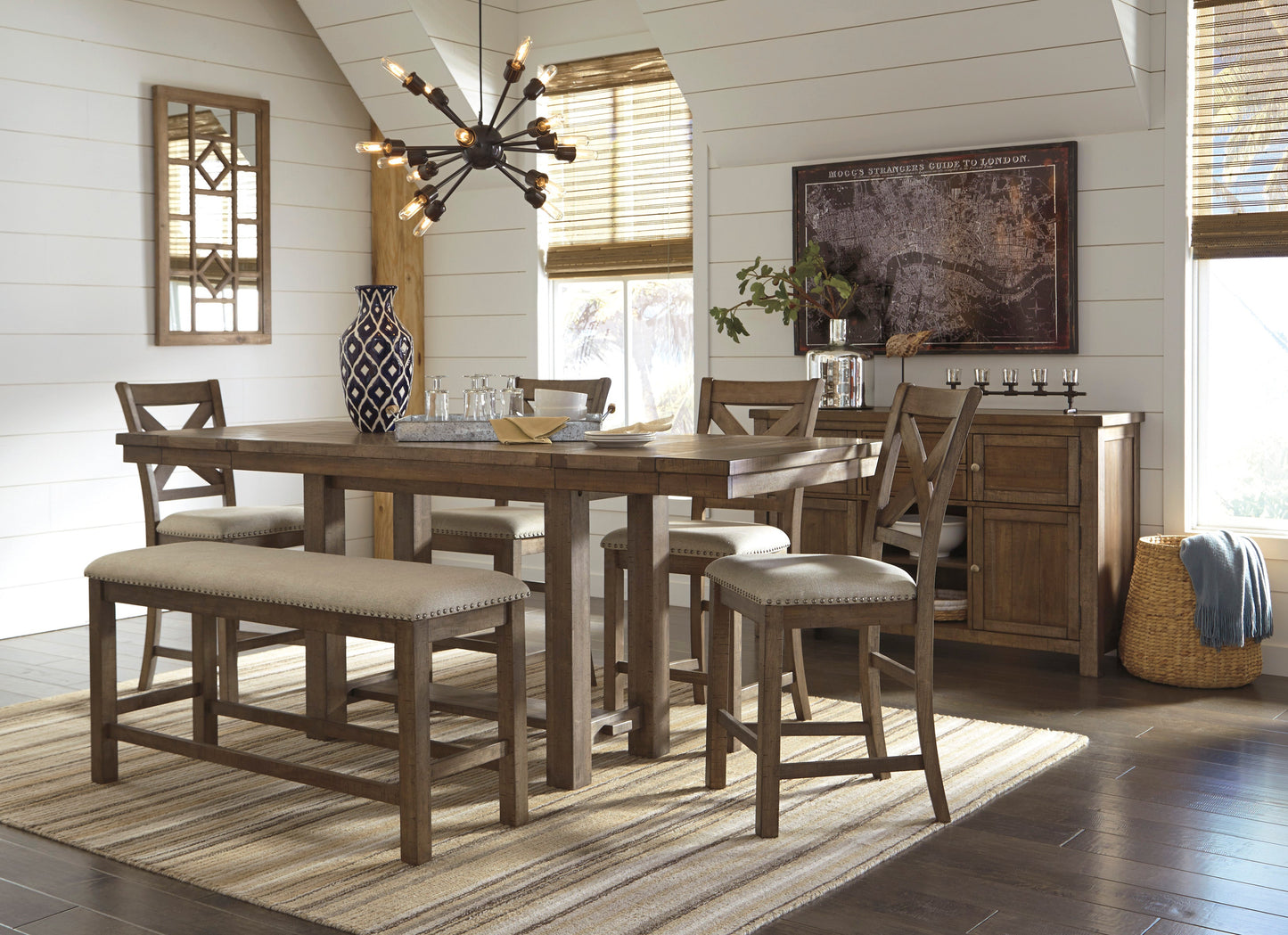 Moriville Grayish Brown Counter Height Set - SET | D631-32 | D631-124(2) - Luna Furniture - Dallas Store
