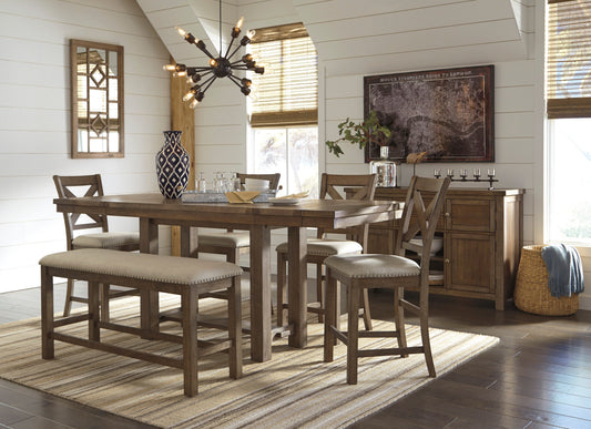 Moriville Grayish Brown Counter Height Set - SET | D631-32 | D631-124(2) - Luna Furniture - Dallas Store