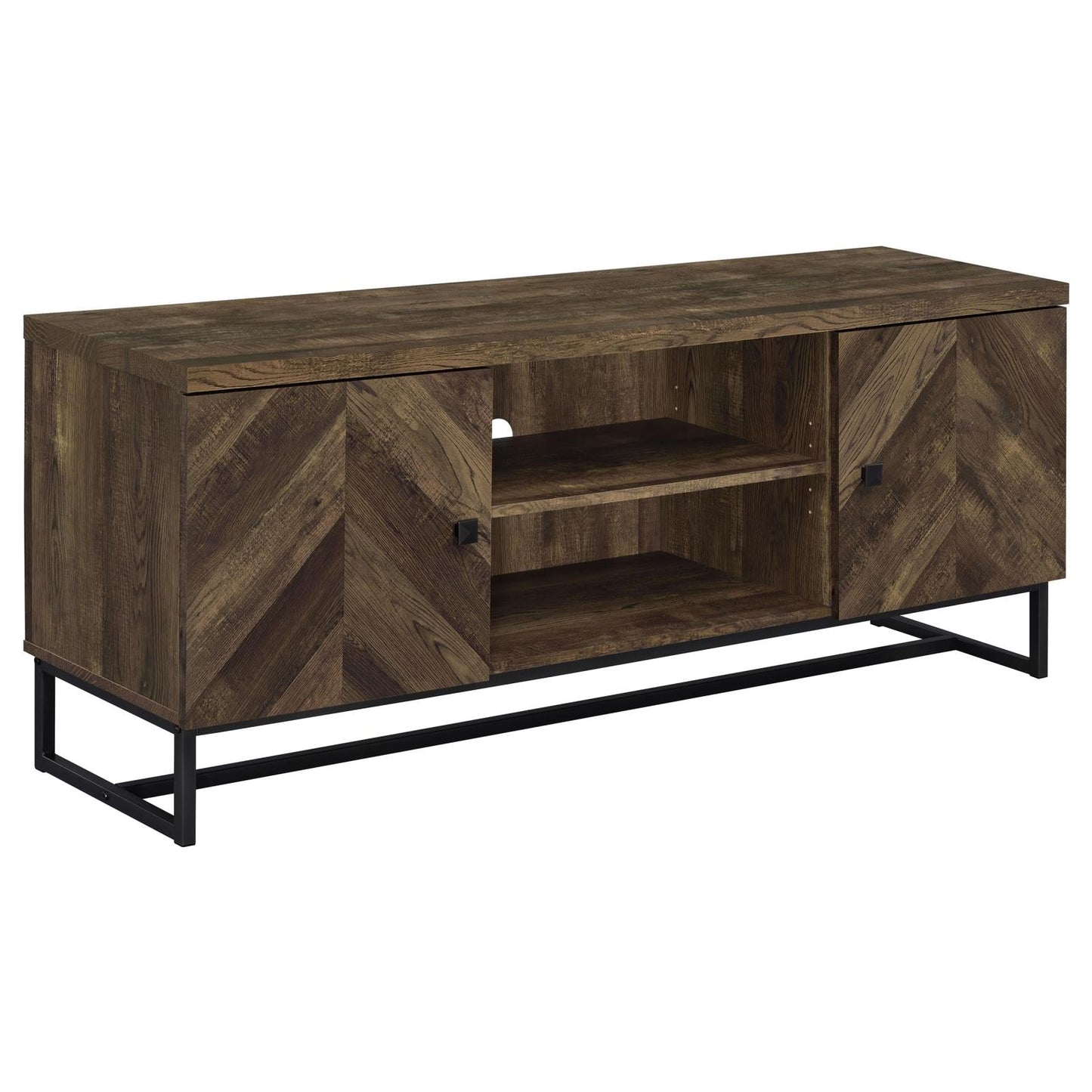 Myles 2-Door TV Console with Adjustable Shelves Rustic Oak Herringbone - 736052 - Luna Furniture - Dallas Store