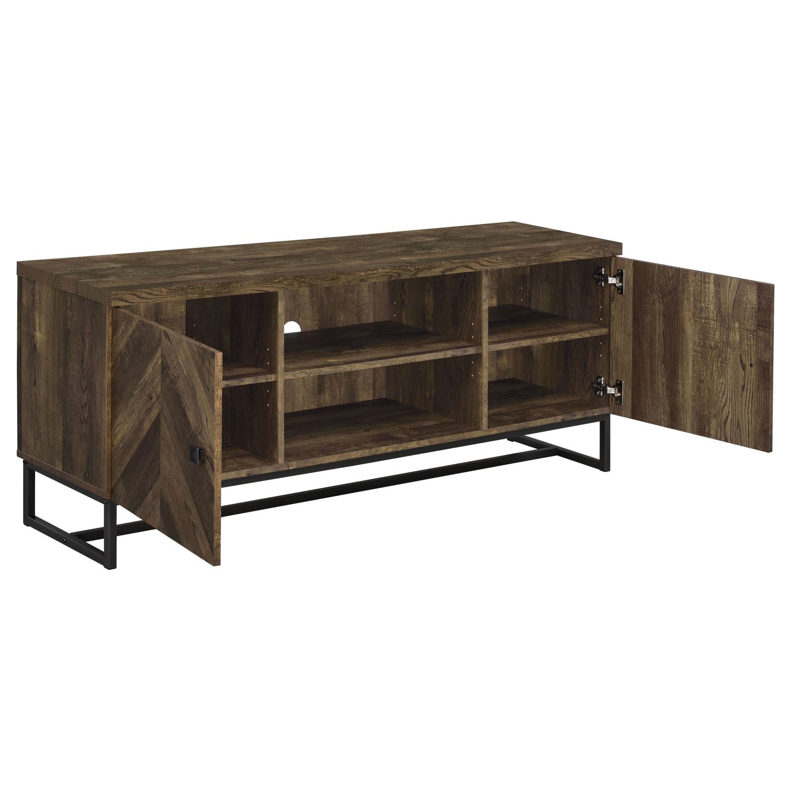 Myles 2-Door TV Console with Adjustable Shelves Rustic Oak Herringbone - 736052 - Luna Furniture - Dallas Store