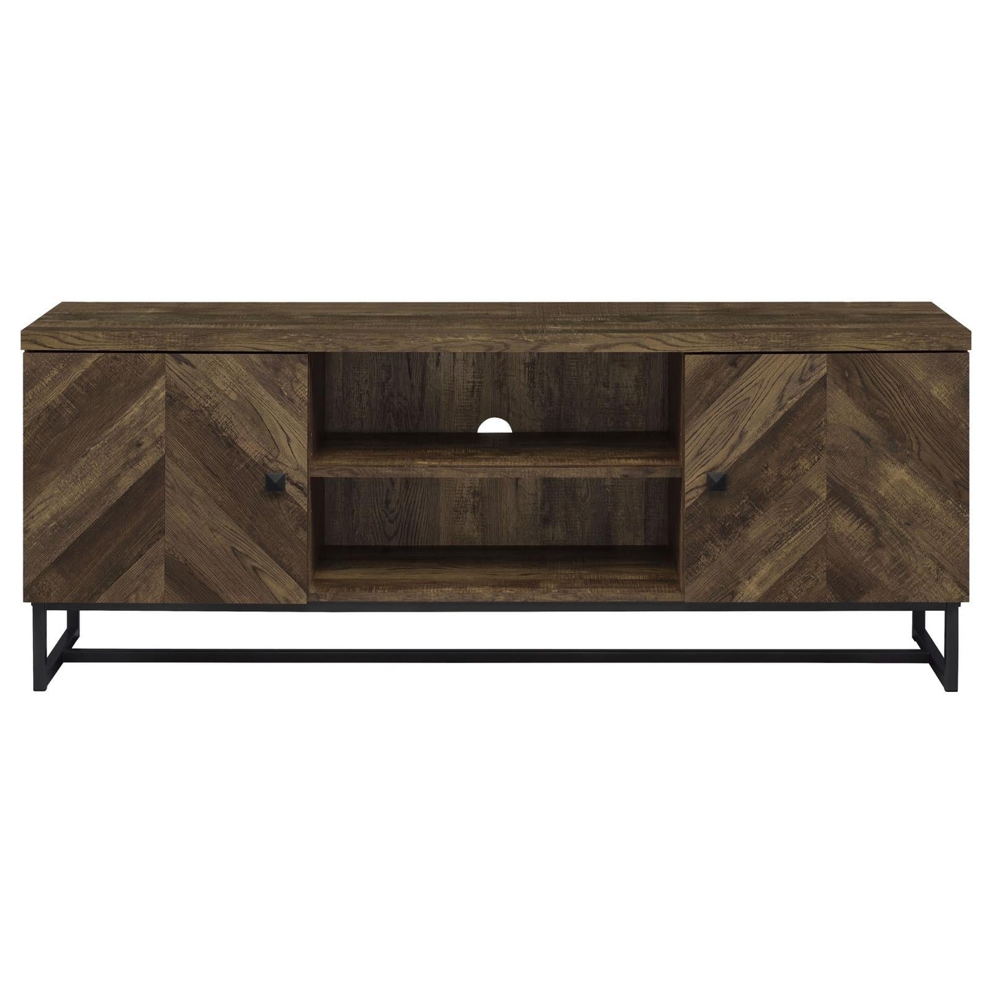Myles 2-Door TV Console with Adjustable Shelves Rustic Oak Herringbone - 736052 - Luna Furniture - Dallas Store