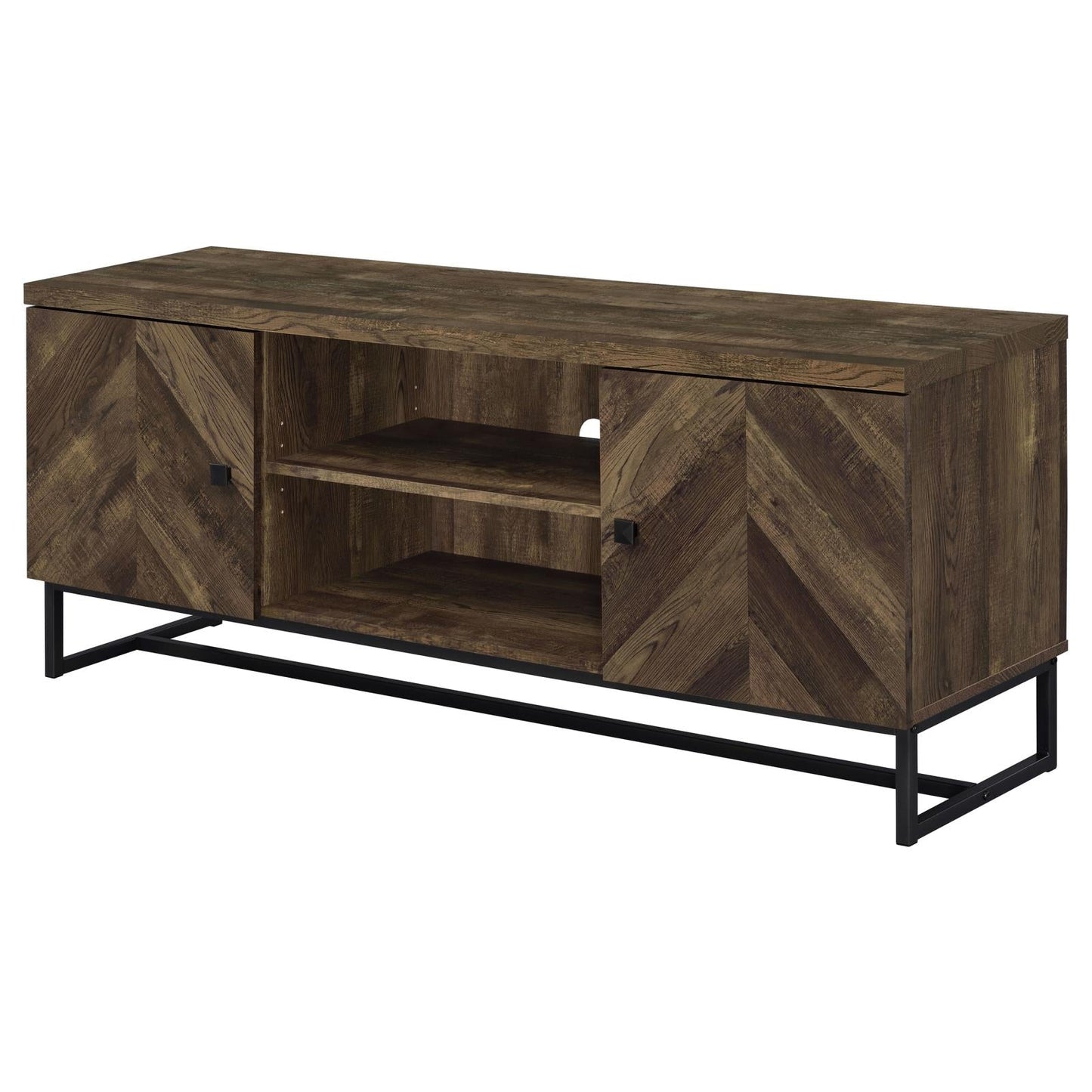Myles 2-Door TV Console with Adjustable Shelves Rustic Oak Herringbone - 736052 - Luna Furniture - Dallas Store