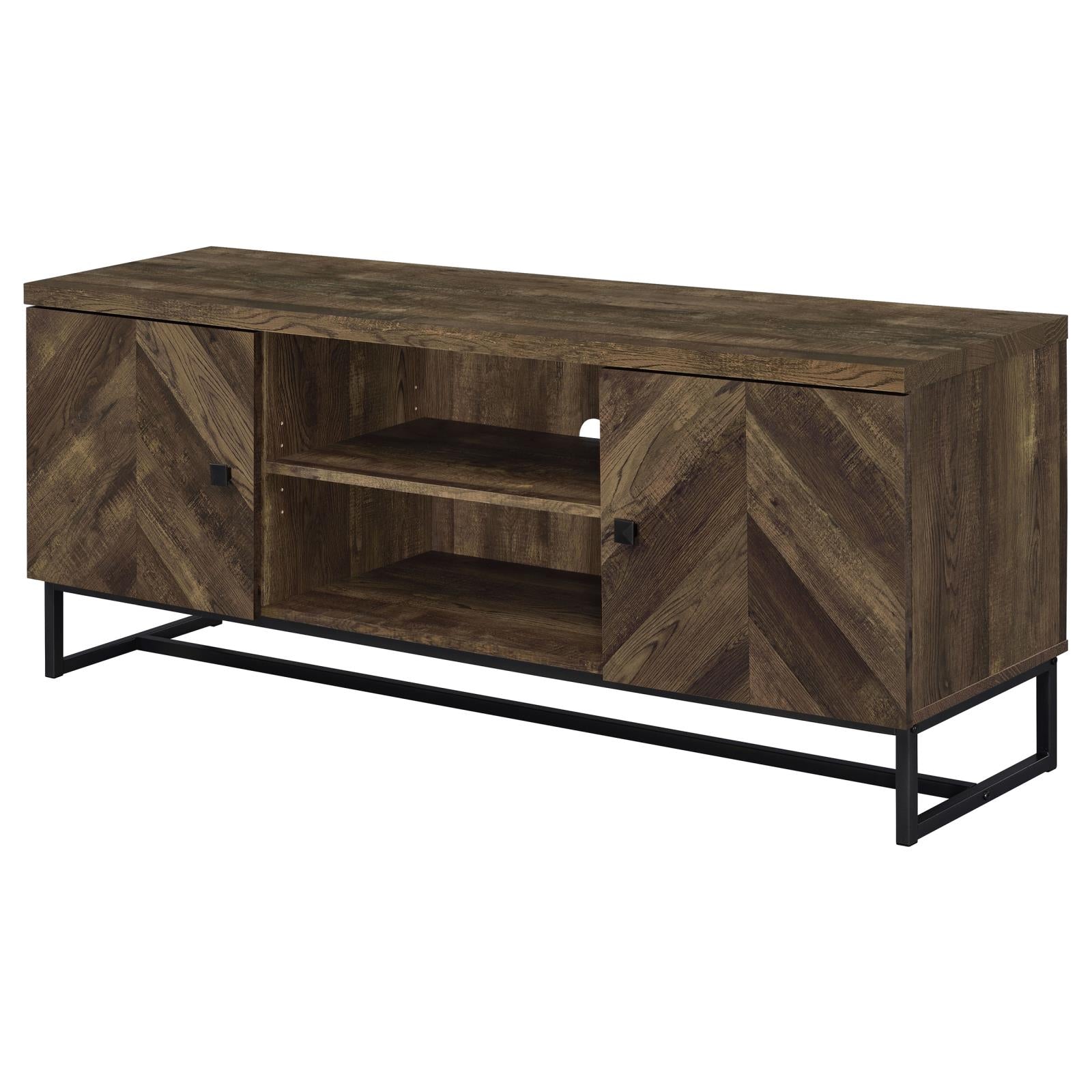 Myles 2-Door TV Console with Adjustable Shelves Rustic Oak Herringbone - 736052 - Luna Furniture - Dallas Store