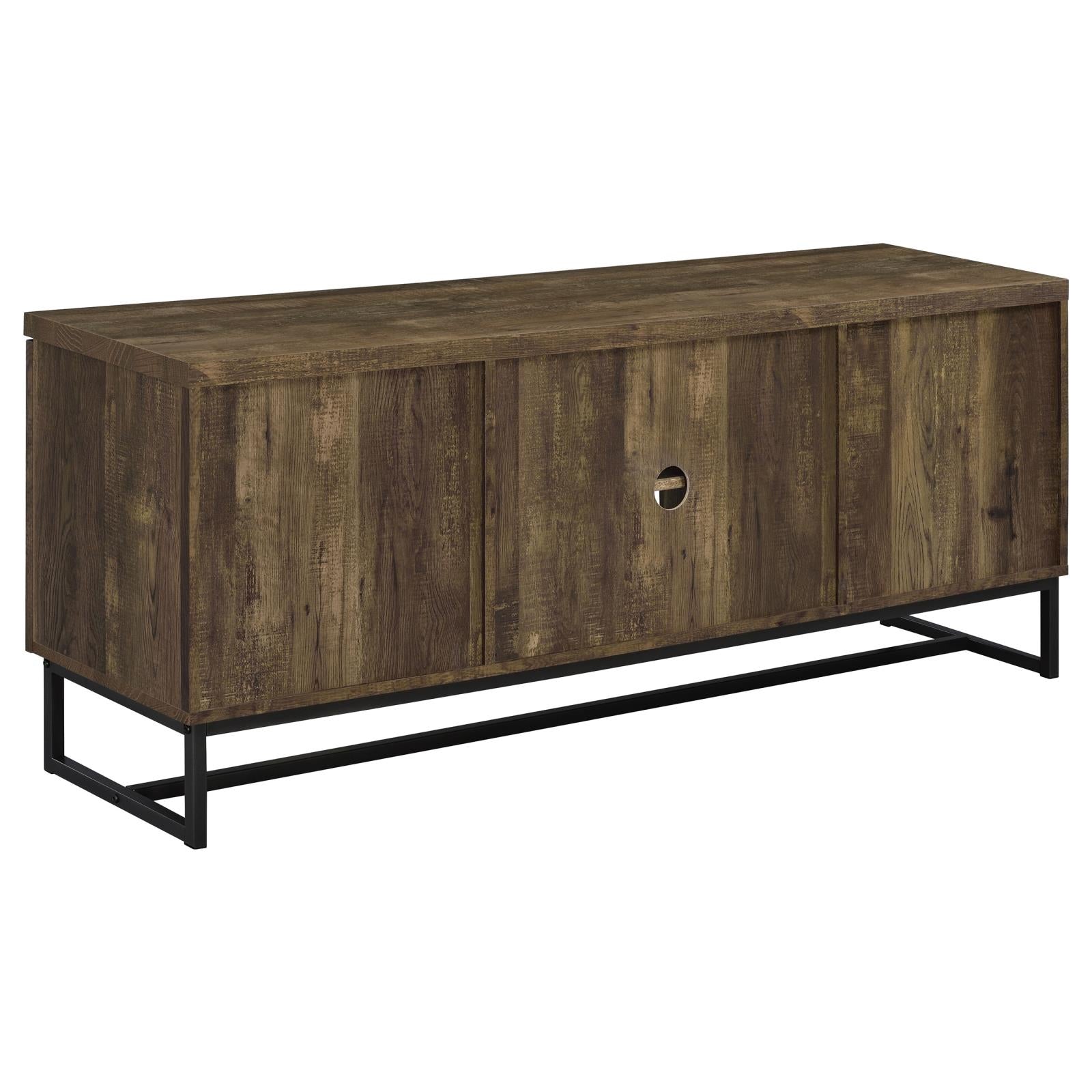 Myles 2-Door TV Console with Adjustable Shelves Rustic Oak Herringbone - 736052 - Luna Furniture - Dallas Store