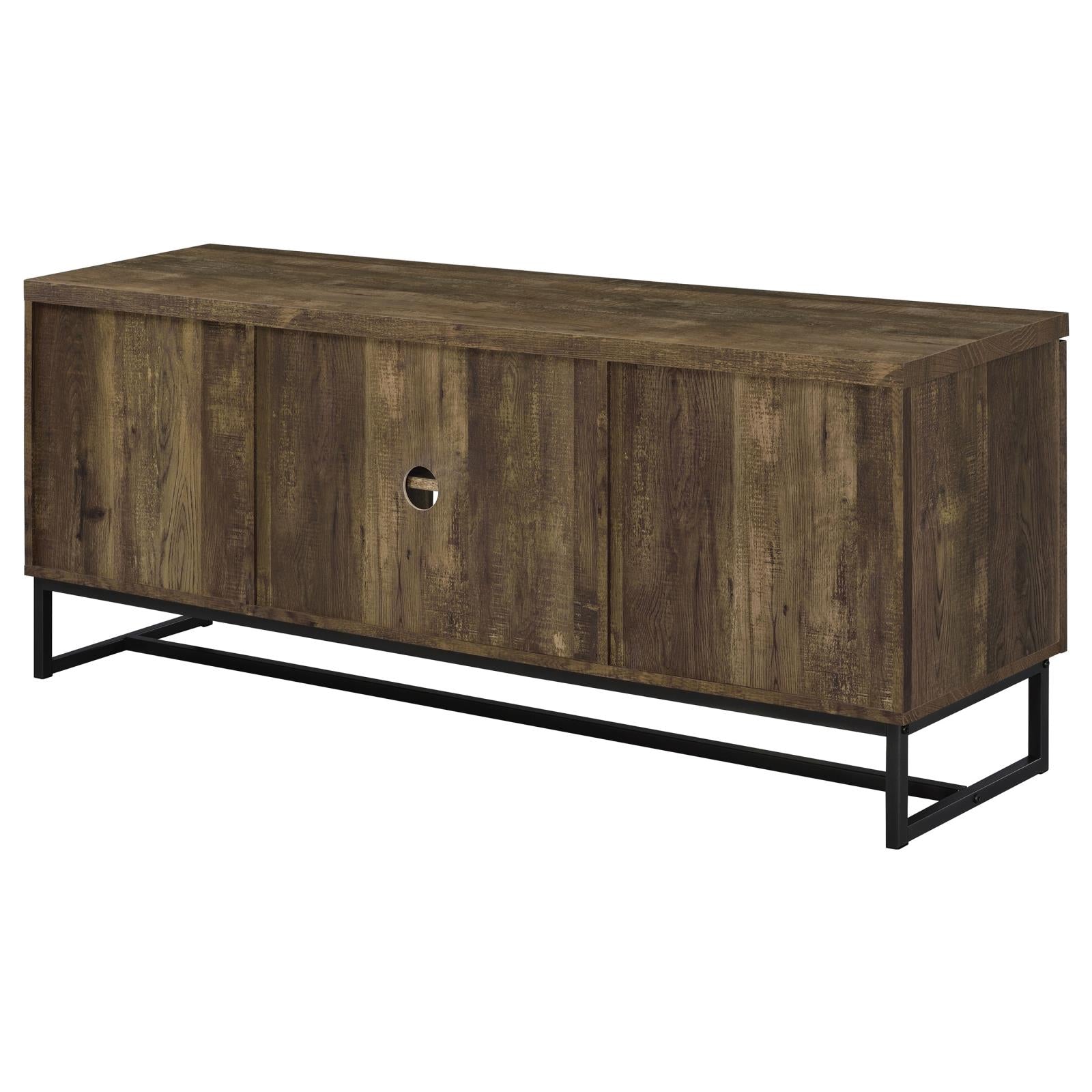 Myles 2-Door TV Console with Adjustable Shelves Rustic Oak Herringbone - 736052 - Luna Furniture - Dallas Store