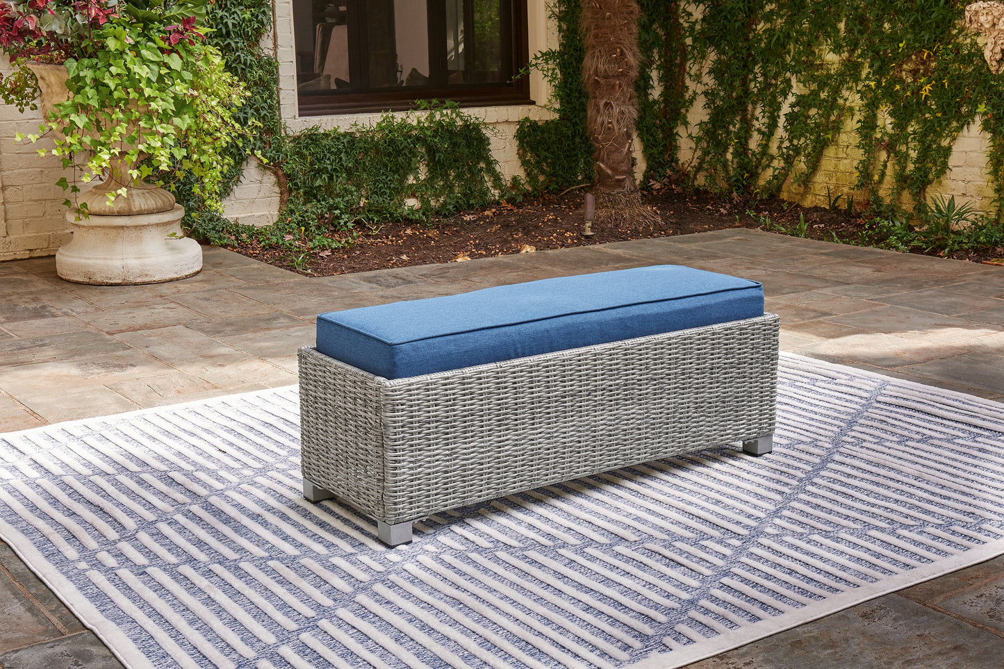 Naples Beach Light Gray Outdoor Bench with Cushion - P439-600 - Luna Furniture - Dallas Store