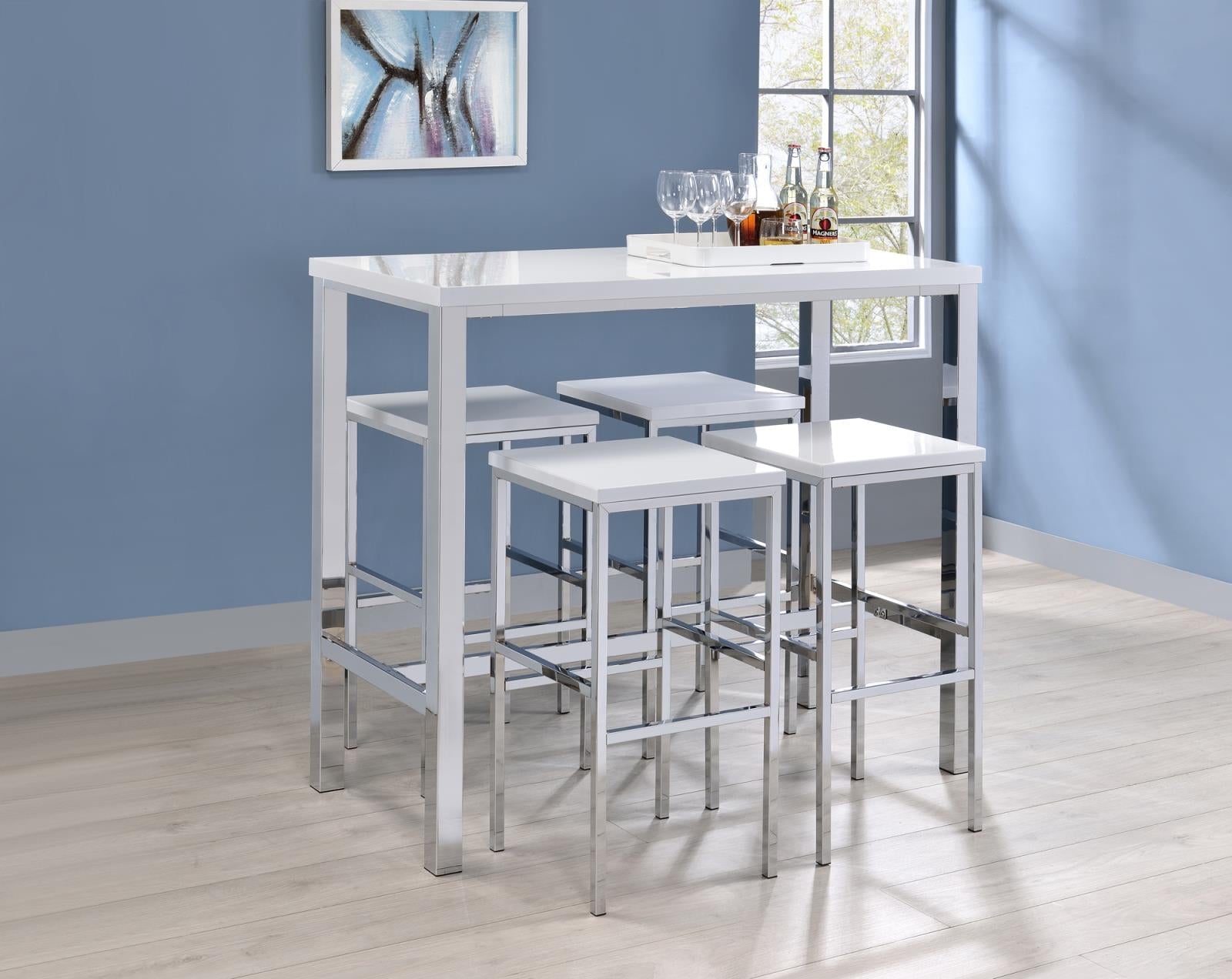 Natividad White High Gloss/Chrome 5-Piece Bar Set - 182525 - Luna Furniture - Dallas Store