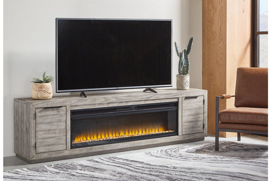 Naydell Gray 92" TV Stand with Electric Fireplace - SET | W100-22 | W996-78 - Luna Furniture - Dallas Store