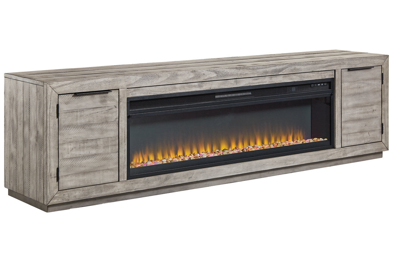Naydell Gray 92" TV Stand with Electric Fireplace - SET | W100-22 | W996-78 - Luna Furniture - Dallas Store