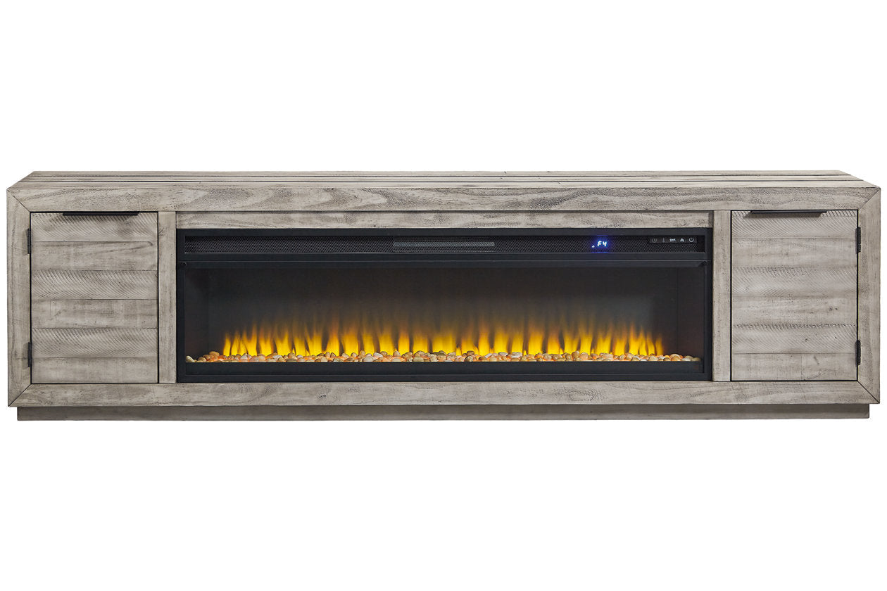 Naydell Gray 92" TV Stand with Electric Fireplace - SET | W100-22 | W996-78 - Luna Furniture - Dallas Store