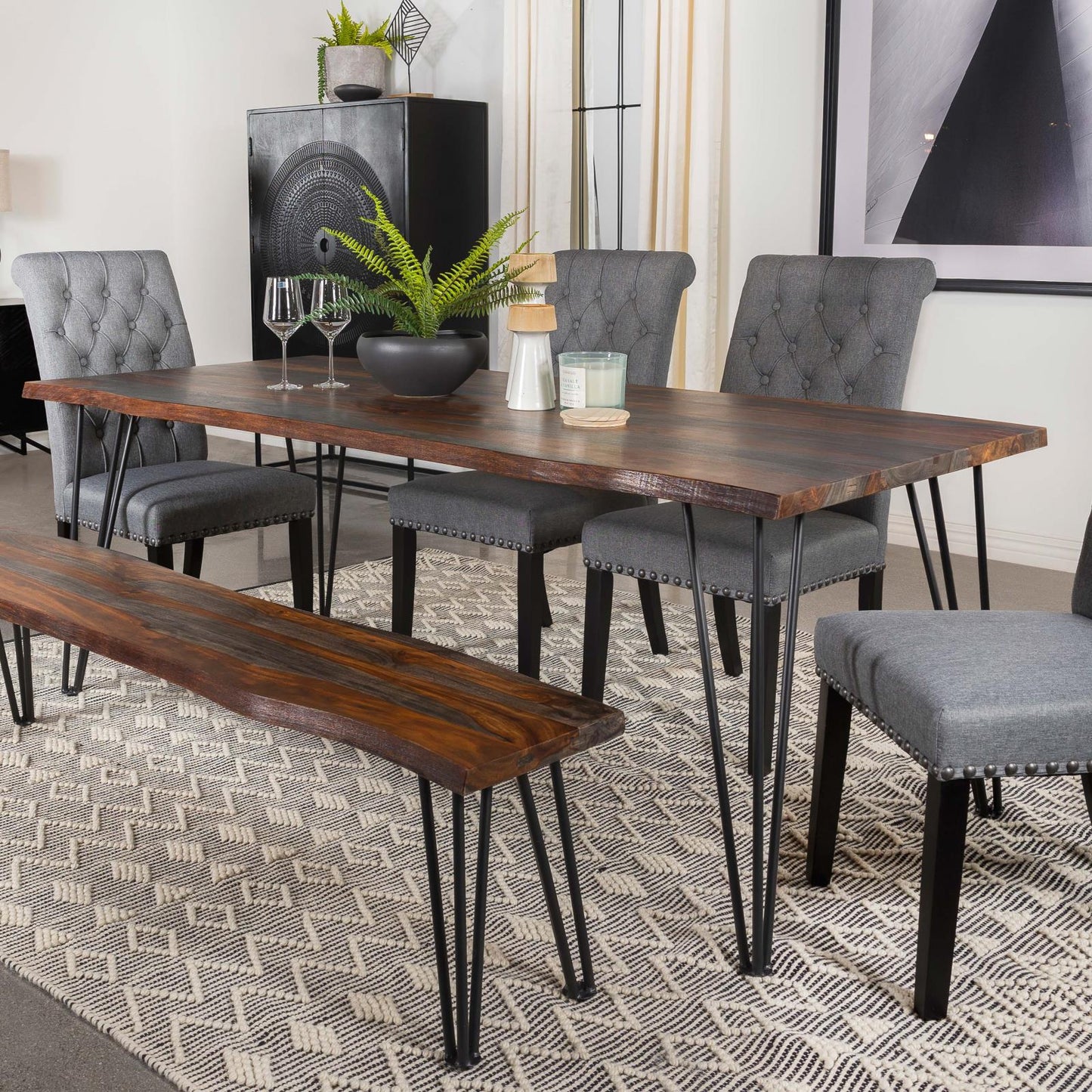 Neve Sheesham Gray/Gunmetal Live-edge Dining Table with Hairpin Legs - 193861 - Luna Furniture - Dallas Store