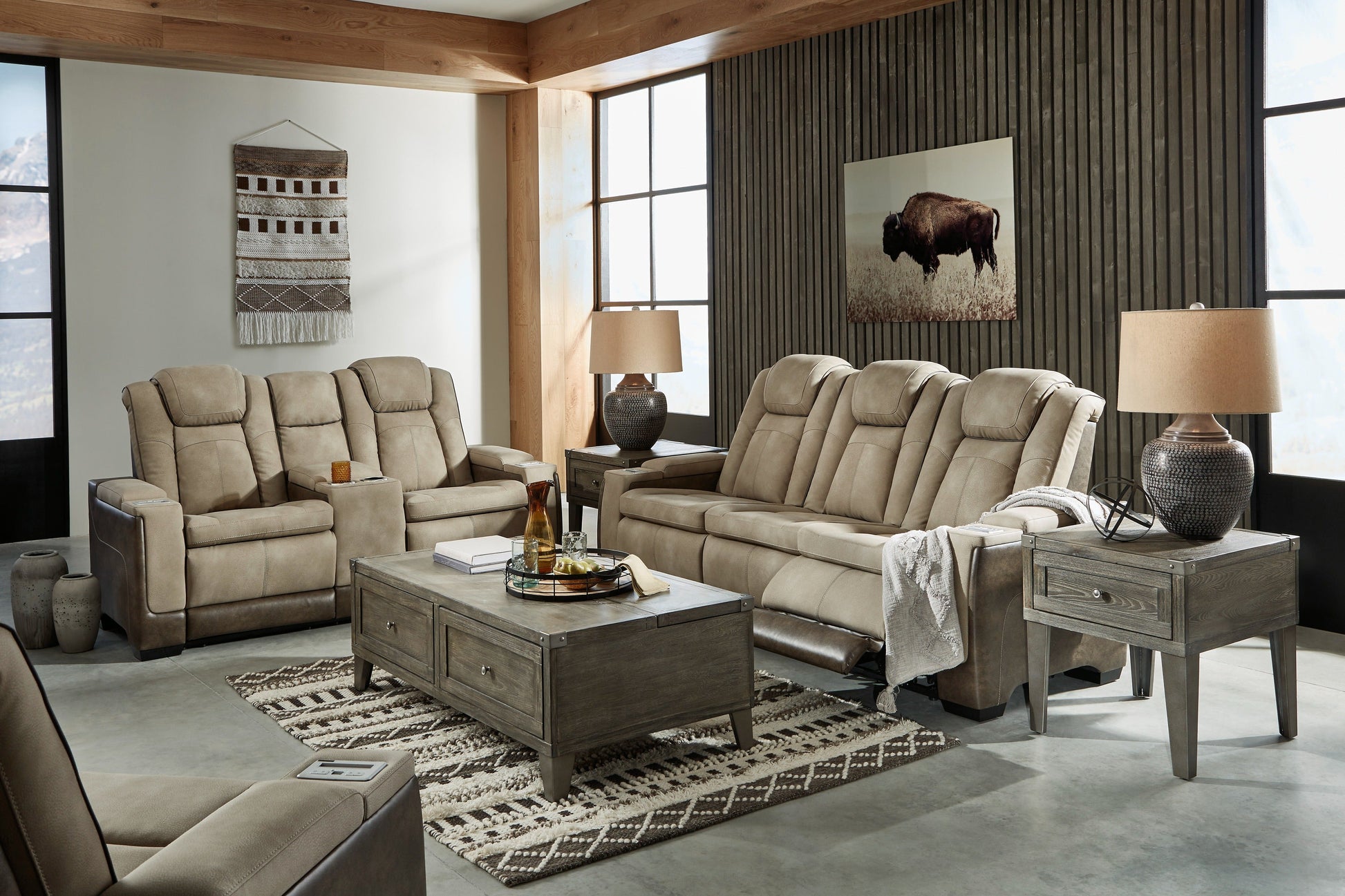 Next-Gen Durapella Sand Power Reclining Living Room Set - SET | 2200315 | 2200318 | 2200313 - Luna Furniture - Dallas Store