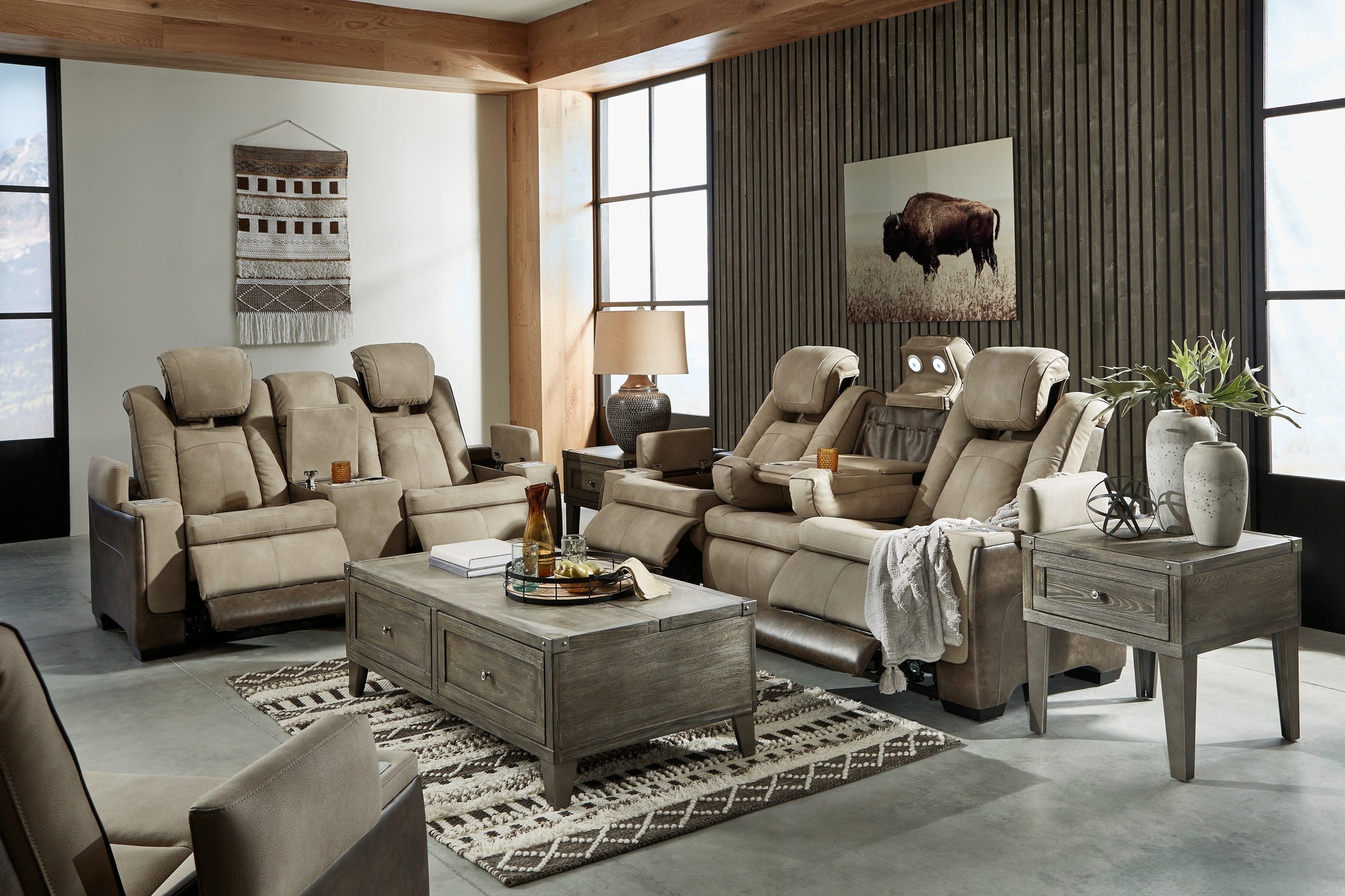 Next-Gen Durapella Sand Power Reclining Living Room Set - SET | 2200315 | 2200318 | 2200313 - Luna Furniture - Dallas Store