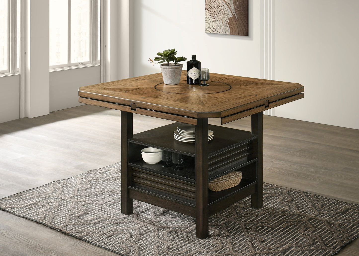 Oakly Brown Round/Square Counter Height Table - SET | 2848T-6060-TOP | 2848T-6060-LEG - Luna Furniture - Dallas Store
