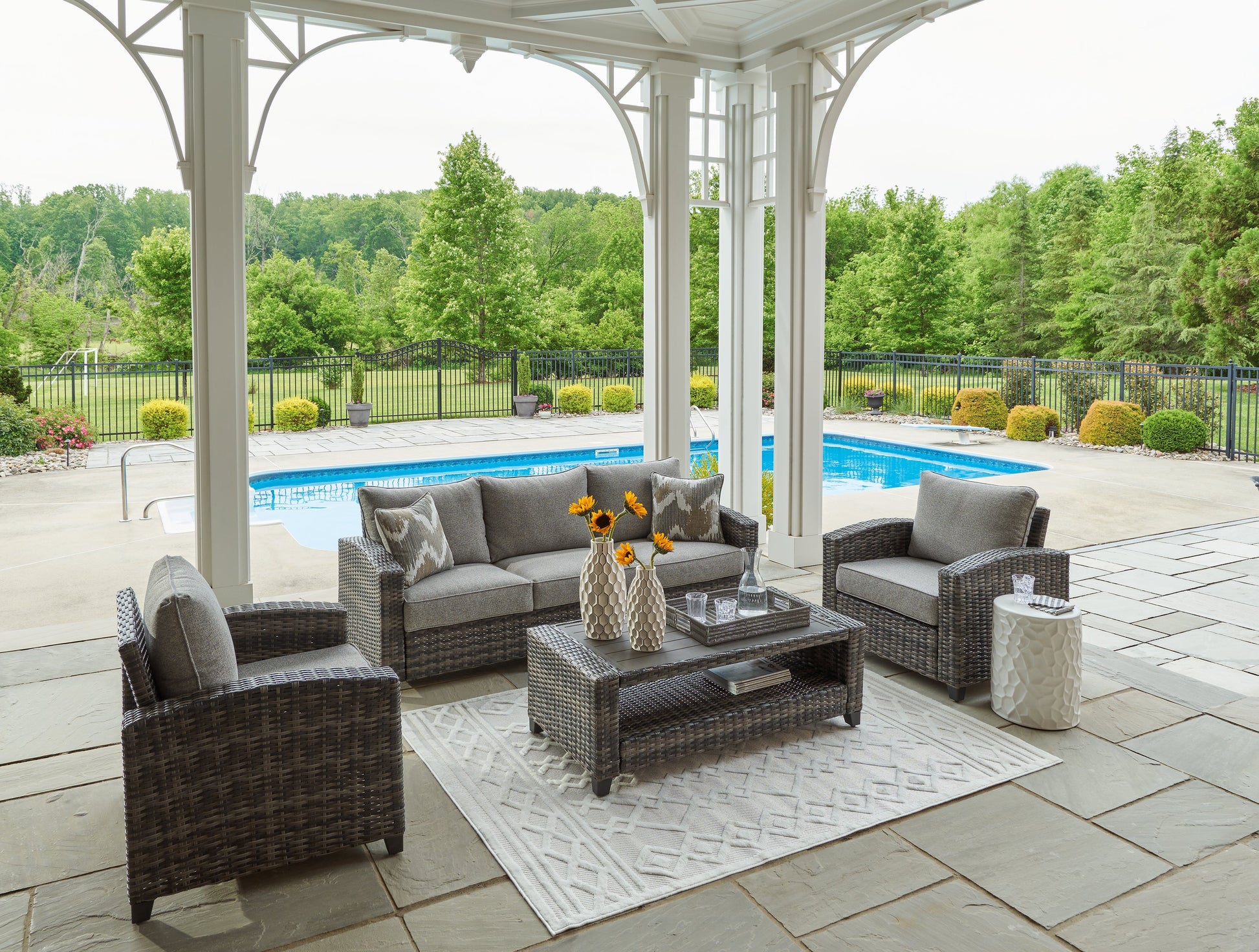 Oasis Court Gray Outdoor Sofa/Chairs/Table Set, Set of 4 - P335-081 - Luna Furniture - Dallas Store