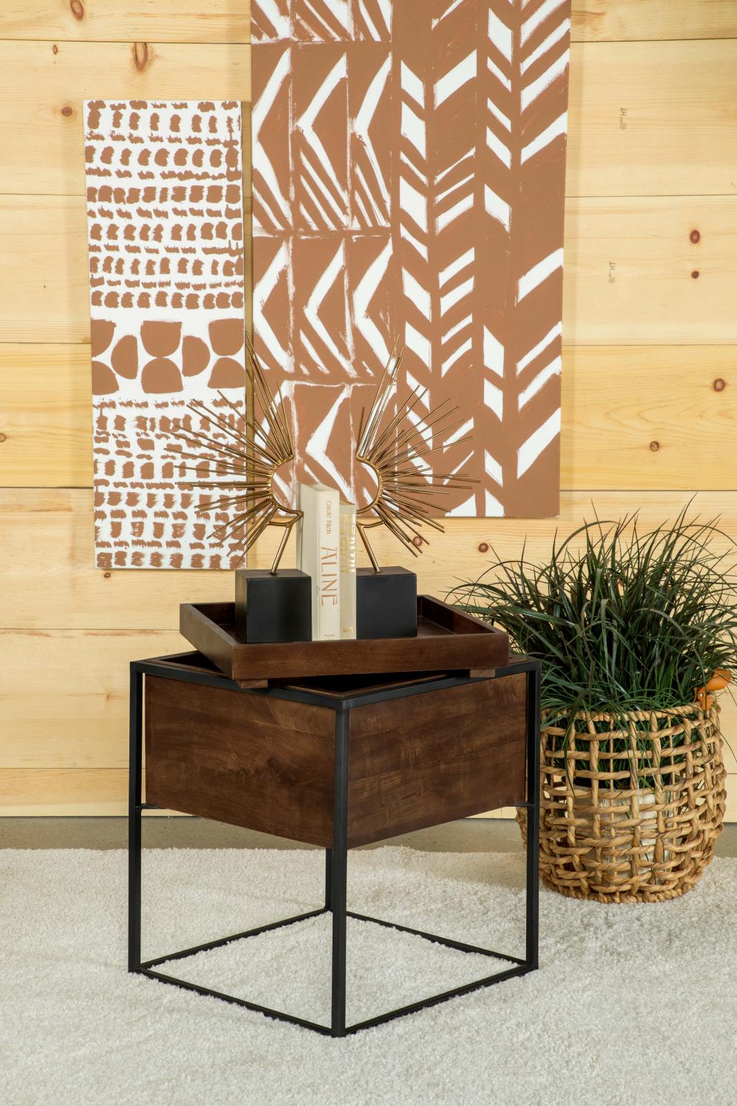 Ondrej Dark Brown/Gunmetal Square Accent Table with Removable Top Tray - 936007 - Luna Furniture - Dallas Store
