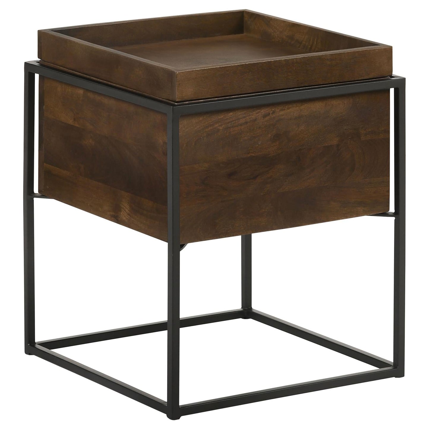 Ondrej Dark Brown/Gunmetal Square Accent Table with Removable Top Tray - 936007 - Luna Furniture - Dallas Store