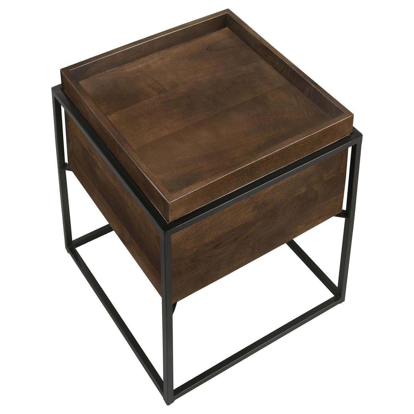 Ondrej Dark Brown/Gunmetal Square Accent Table with Removable Top Tray - 936007 - Luna Furniture - Dallas Store