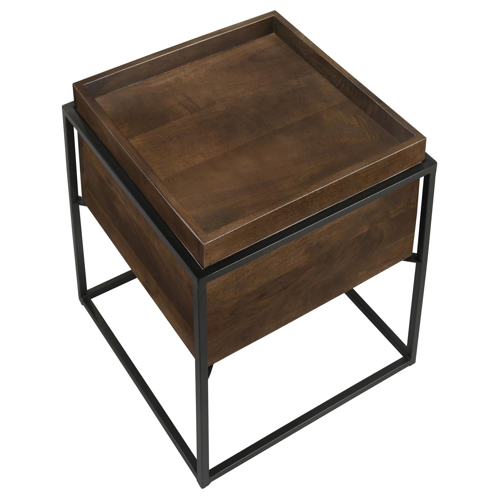 Ondrej Dark Brown/Gunmetal Square Accent Table with Removable Top Tray - 936007 - Luna Furniture - Dallas Store