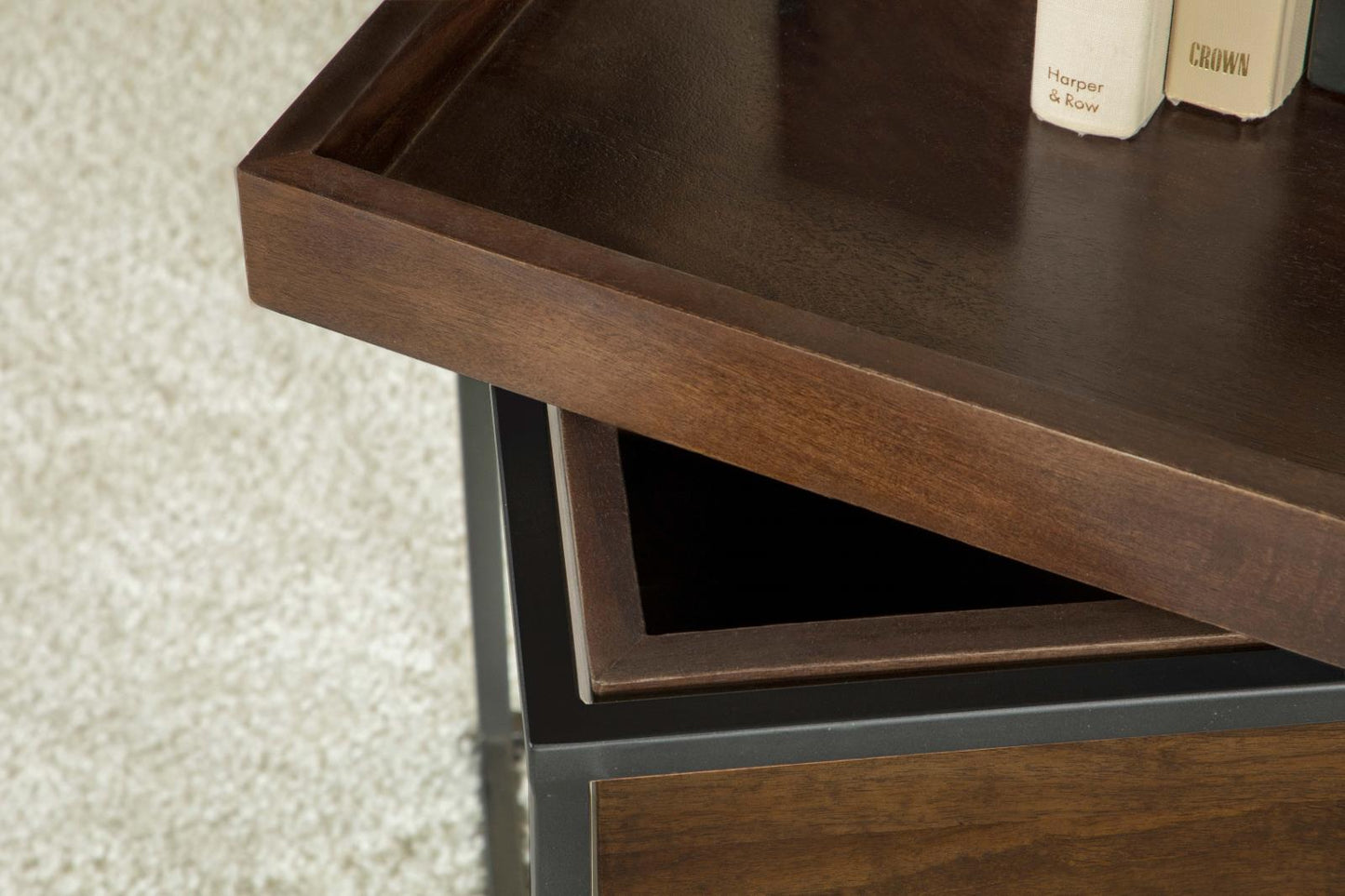 Ondrej Dark Brown/Gunmetal Square Accent Table with Removable Top Tray - 936007 - Luna Furniture - Dallas Store