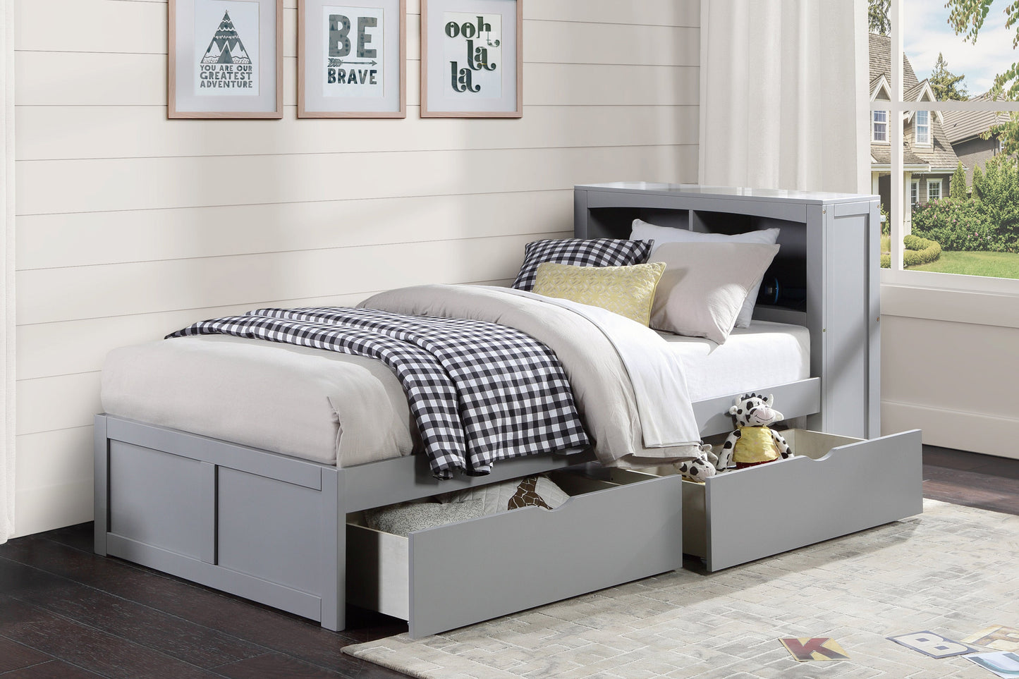 Orion Gray Twin Bookcase Bed with Storage Boxes - SET | B2063BC-1 | B2063BC-2 | B2063-T - Luna Furniture - Dallas Store