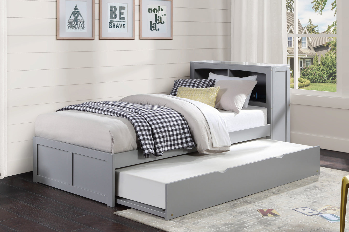 Orion Gray Twin Bookcase Bed with Twin Trundle - SET | B2063BC-1 | B2063BC-2 | B2063-R - Luna Furniture - Dallas Store