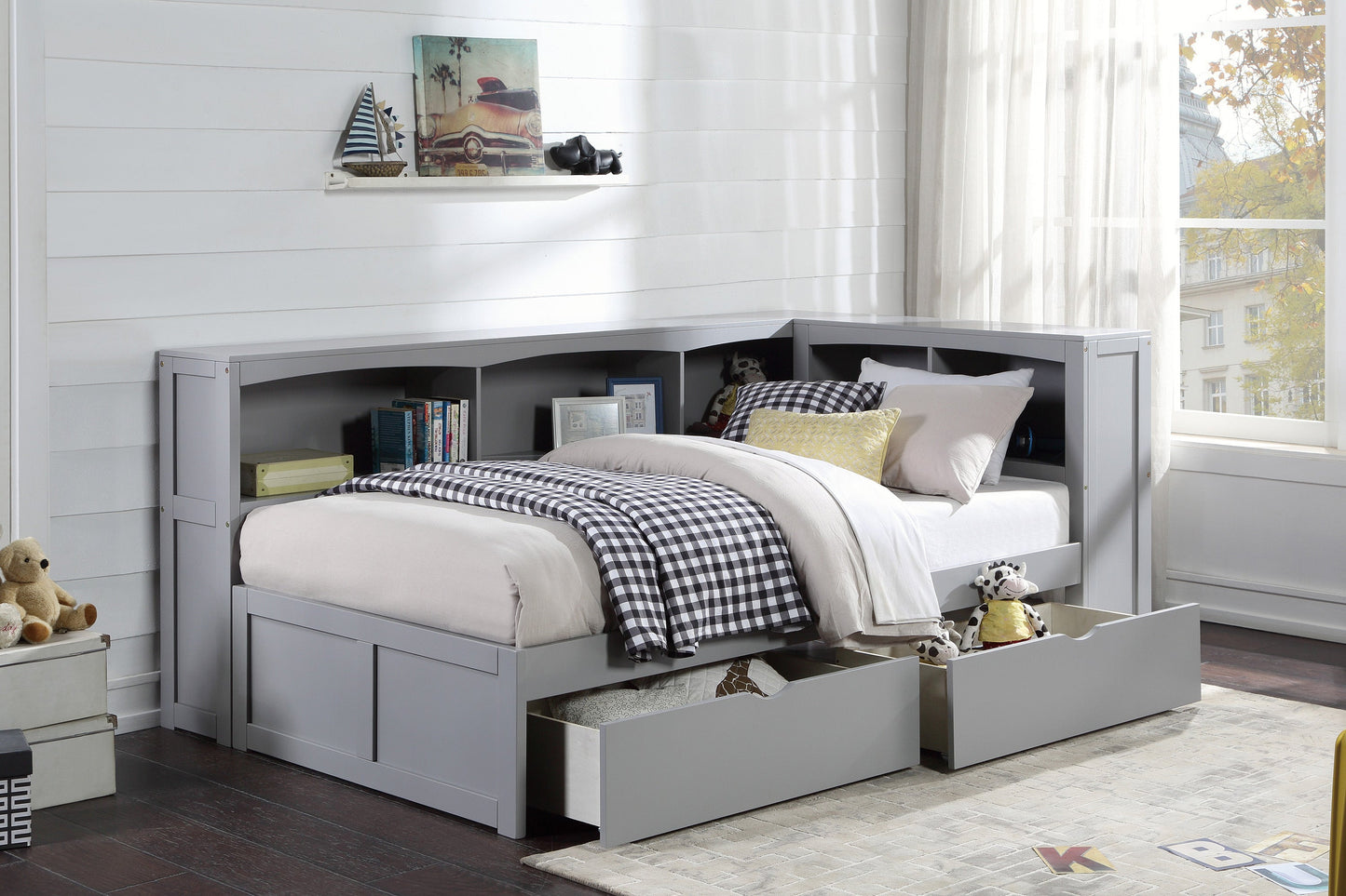 Orion Gray Twin Bookcase Corner Bed with Storage Boxes - SET | B2063BC-1 | B2063BC-2 | B2063BC-BC | B2063-T - Luna Furniture - Dallas Store