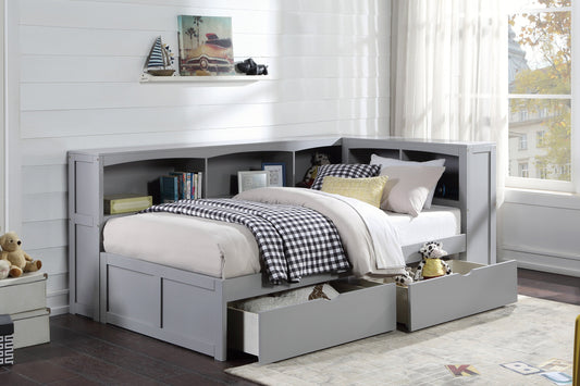 Orion Gray Twin Bookcase Corner Bed with Storage Boxes - SET | B2063BC-1 | B2063BC-2 | B2063BC-BC | B2063-T - Luna Furniture - Dallas Store