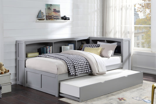 Orion Gray Twin Bookcase Corner Bed with Twin Trundle - SET | B2063BC-1 | B2063BC-2 | B2063BC-BC | B2063-R - Luna Furniture - Dallas Store
