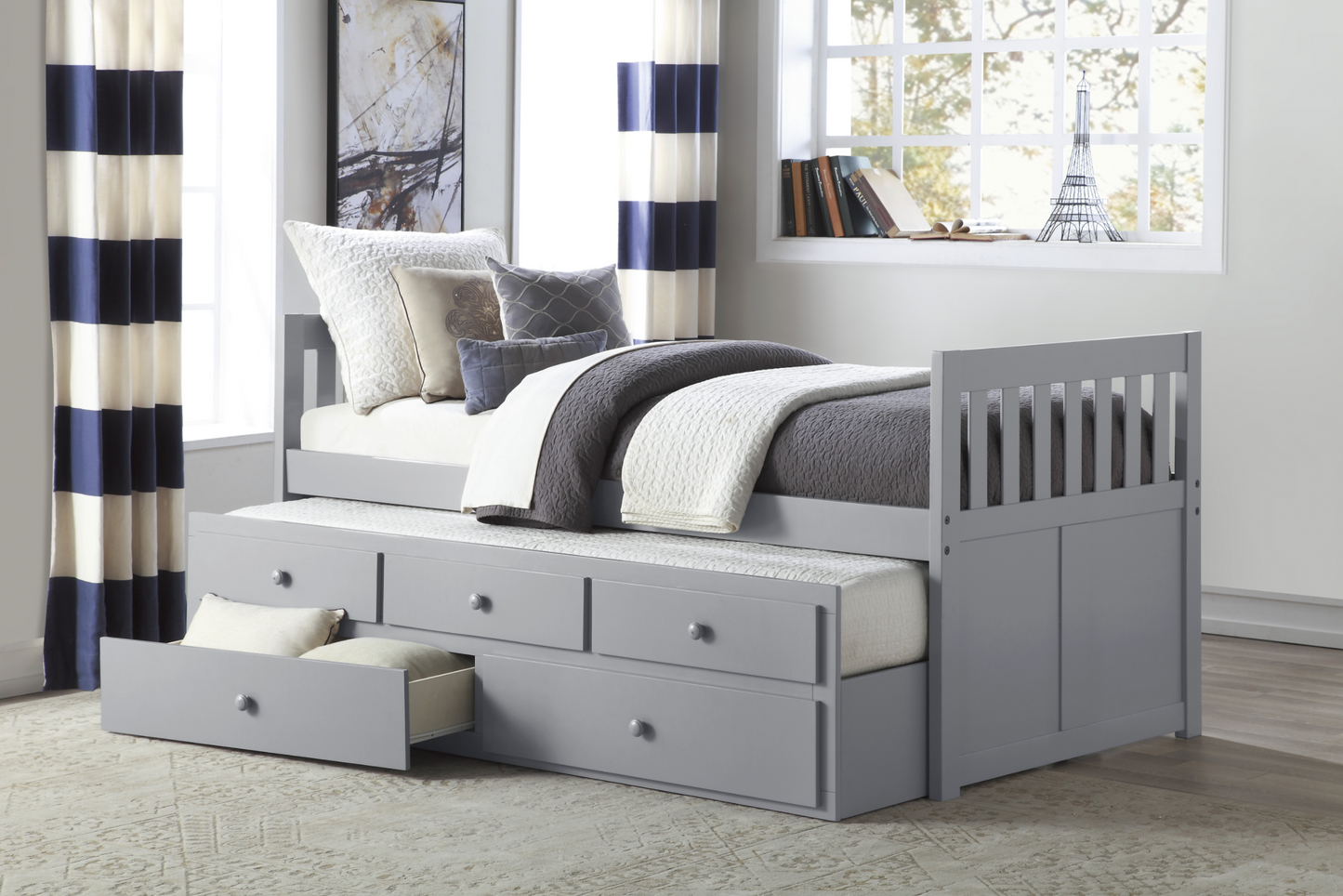 Orion Gray Twin Captains Trundle Bed - SET | B2063PR-1 | B2063PR-2 - Luna Furniture - Dallas Store