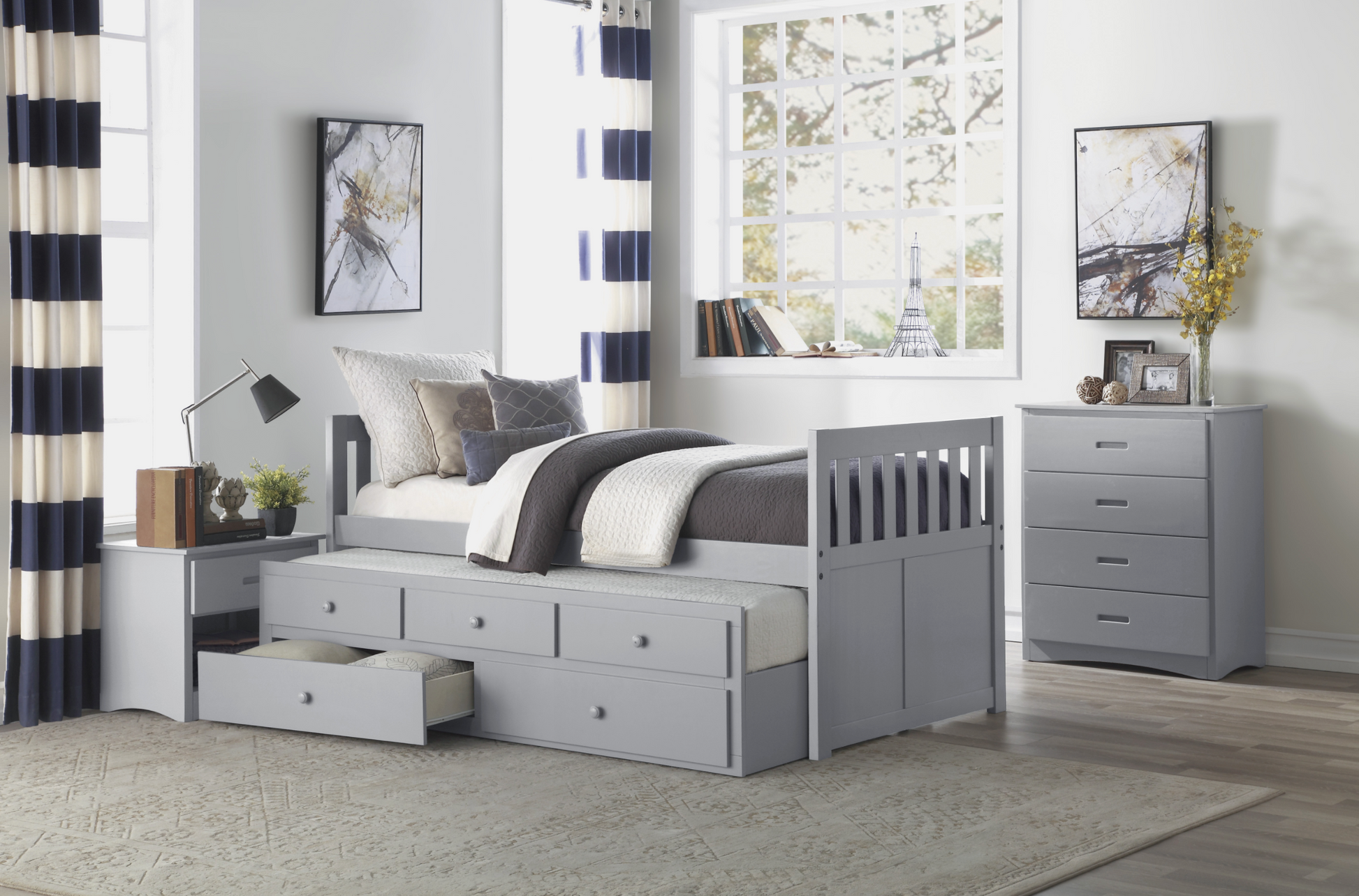 Orion Gray Twin Captains Trundle Bed - SET | B2063PR-1 | B2063PR-2 - Luna Furniture - Dallas Store
