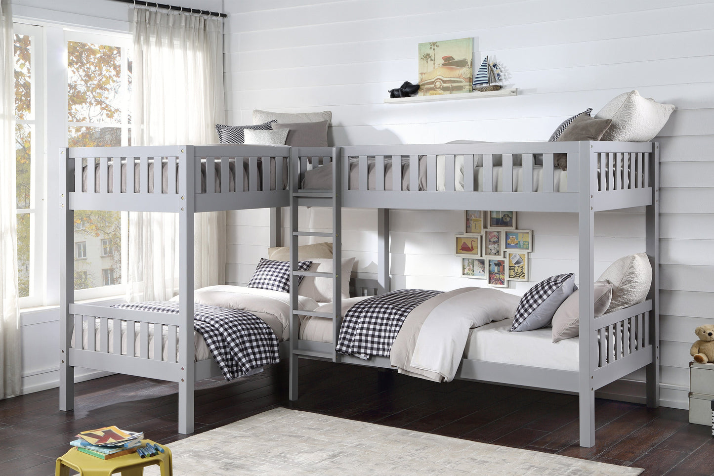 Orion Gray Twin Corner Bunk Bed - SET | B2063CN-1 | B2063CN-2 | B2063CN-SL - Luna Furniture - Dallas Store