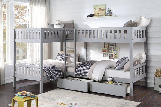 Orion Gray Twin Corner Bunk Bed with Storage Boxes - SET | B2063CN-1 | B2063CN-2 | B2063CN-SL | B2063-T - Luna Furniture - Dallas Store