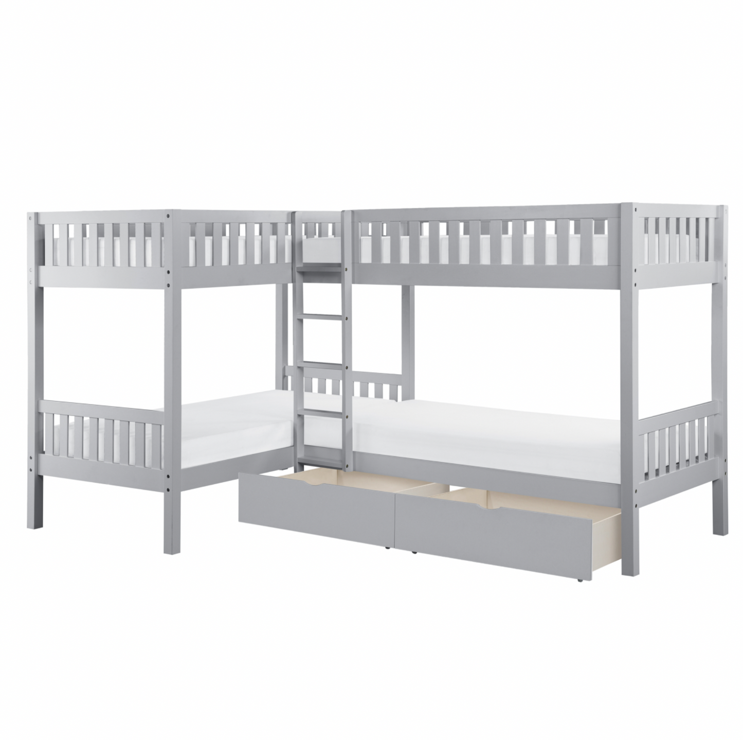Orion Gray Twin Corner Bunk Bed with Storage Boxes - SET | B2063CN-1 | B2063CN-2 | B2063CN-SL | B2063-T - Luna Furniture - Dallas Store