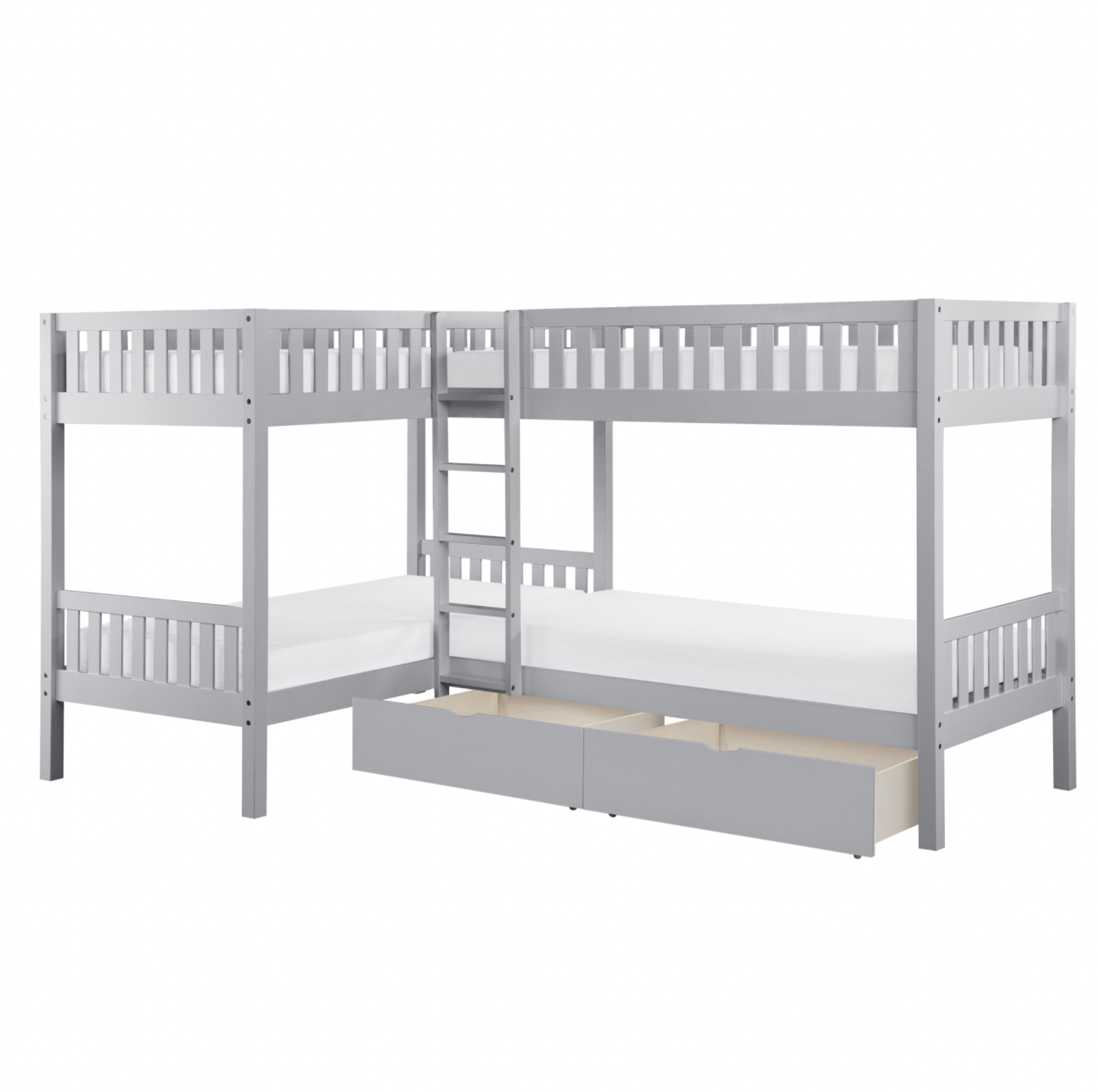 Orion Gray Twin Corner Bunk Bed with Storage Boxes - SET | B2063CN-1 | B2063CN-2 | B2063CN-SL | B2063-T - Luna Furniture - Dallas Store
