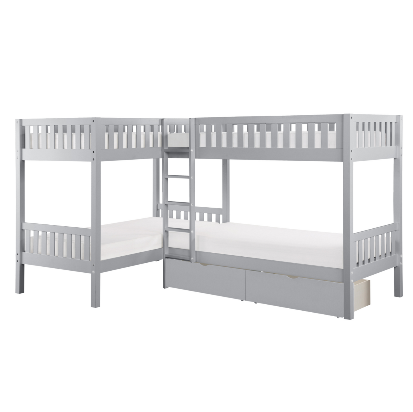Orion Gray Twin Corner Bunk Bed with Storage Boxes - SET | B2063CN-1 | B2063CN-2 | B2063CN-SL | B2063-T - Luna Furniture - Dallas Store