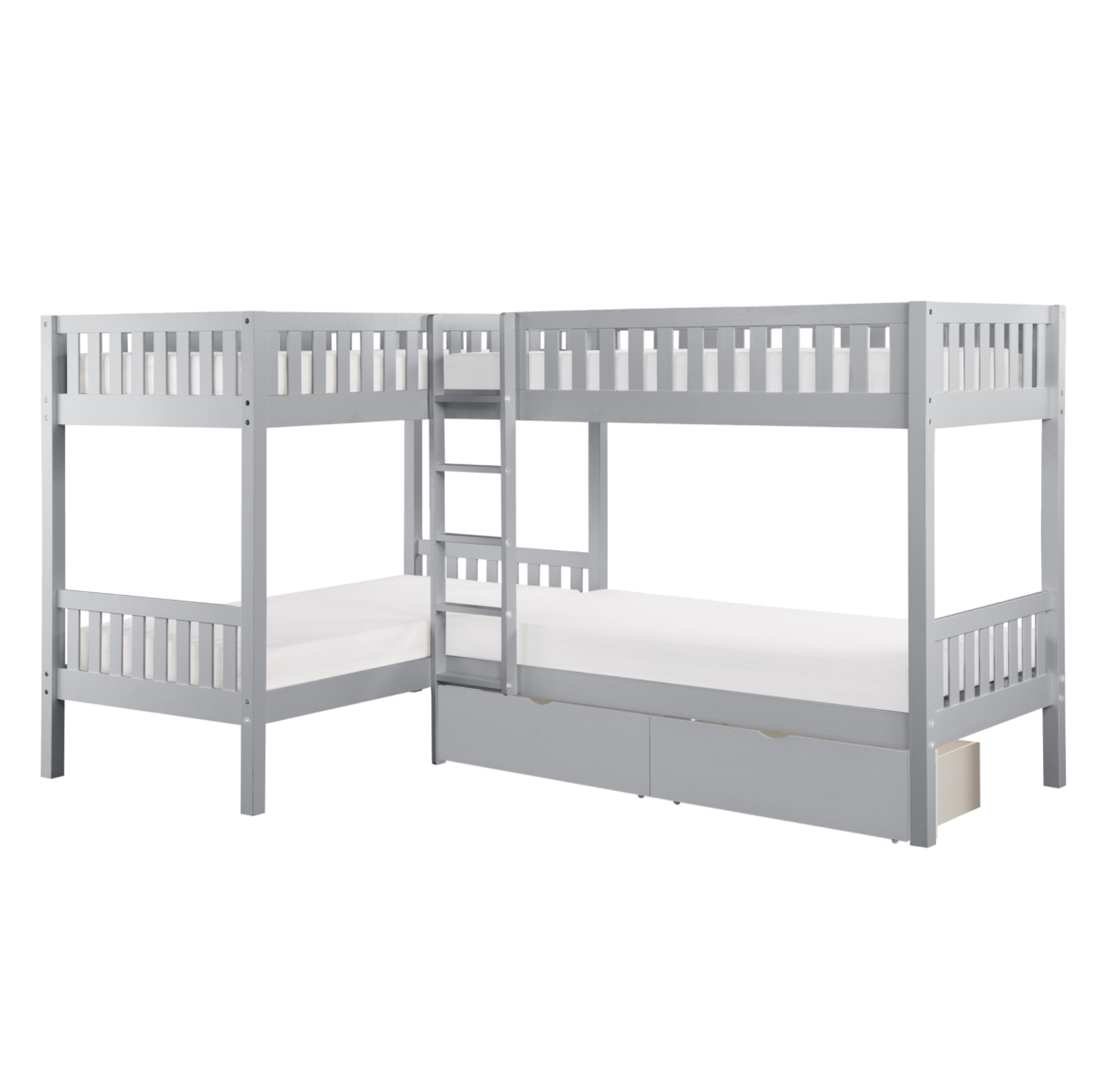 Orion Gray Twin Corner Bunk Bed with Storage Boxes - SET | B2063CN-1 | B2063CN-2 | B2063CN-SL | B2063-T - Luna Furniture - Dallas Store