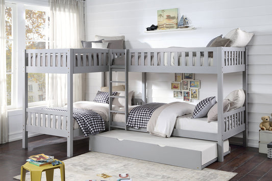 Orion Gray Twin Corner Bunk Bed with Twin Trundle - SET | B2063CN-1 | B2063CN-2 | B2063CN-SL | B2063-R - Luna Furniture - Dallas Store