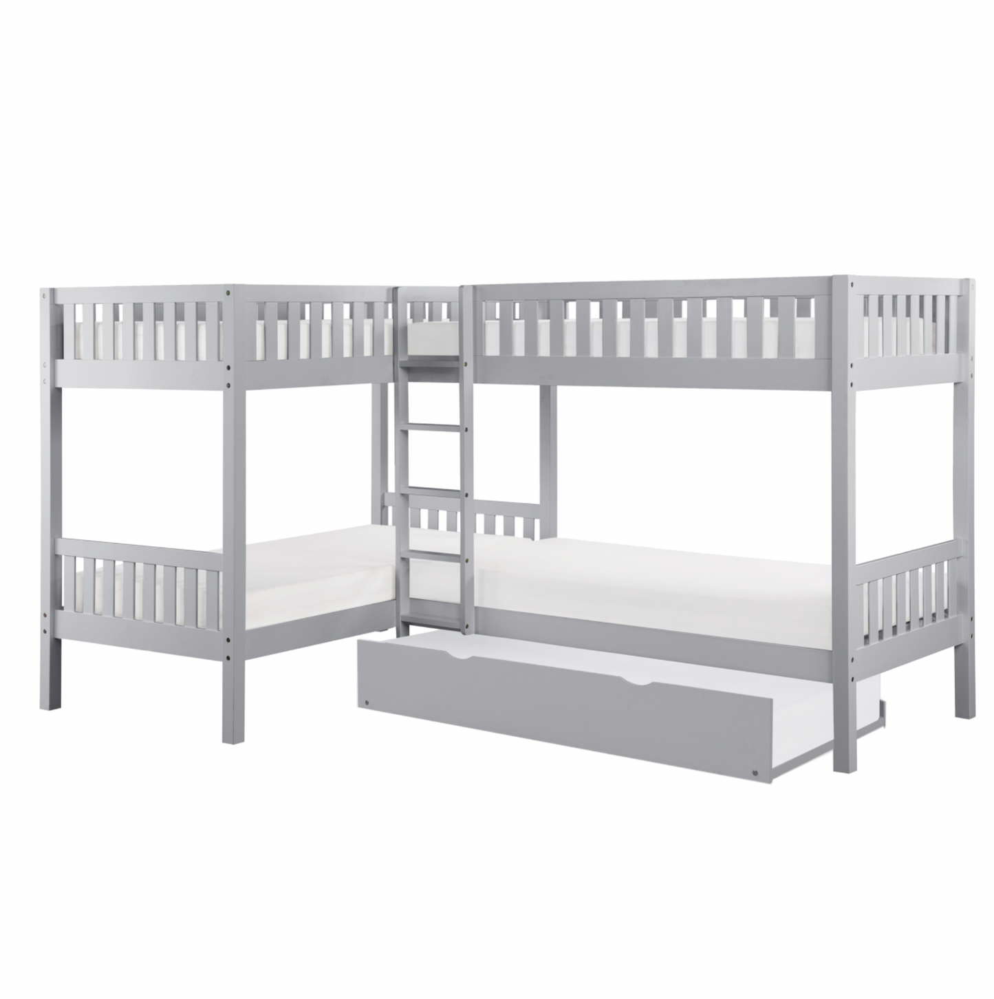 Orion Gray Twin Corner Bunk Bed with Twin Trundle - SET | B2063CN-1 | B2063CN-2 | B2063CN-SL | B2063-R - Luna Furniture - Dallas Store