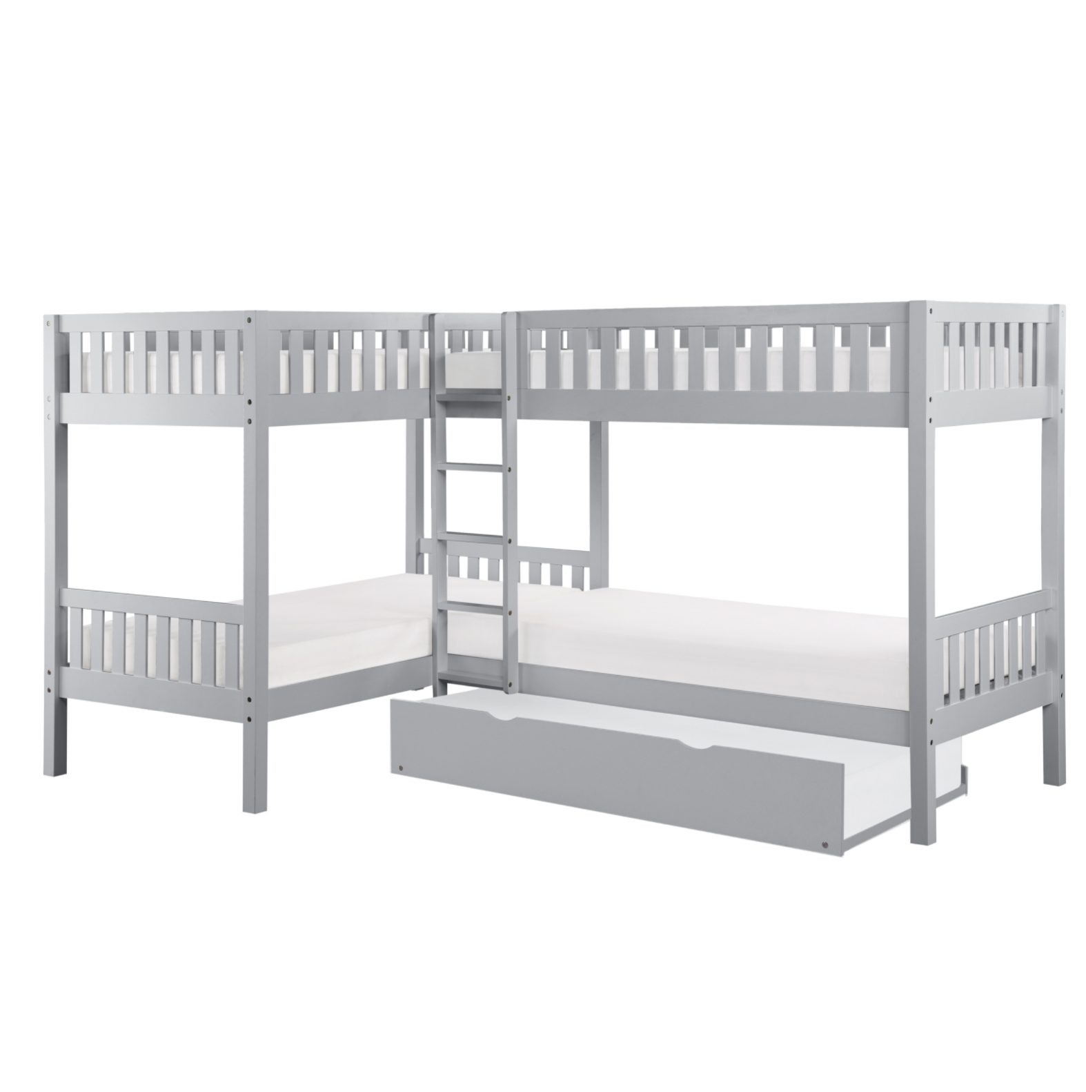 Orion Gray Twin Corner Bunk Bed with Twin Trundle - SET | B2063CN-1 | B2063CN-2 | B2063CN-SL | B2063-R - Luna Furniture - Dallas Store